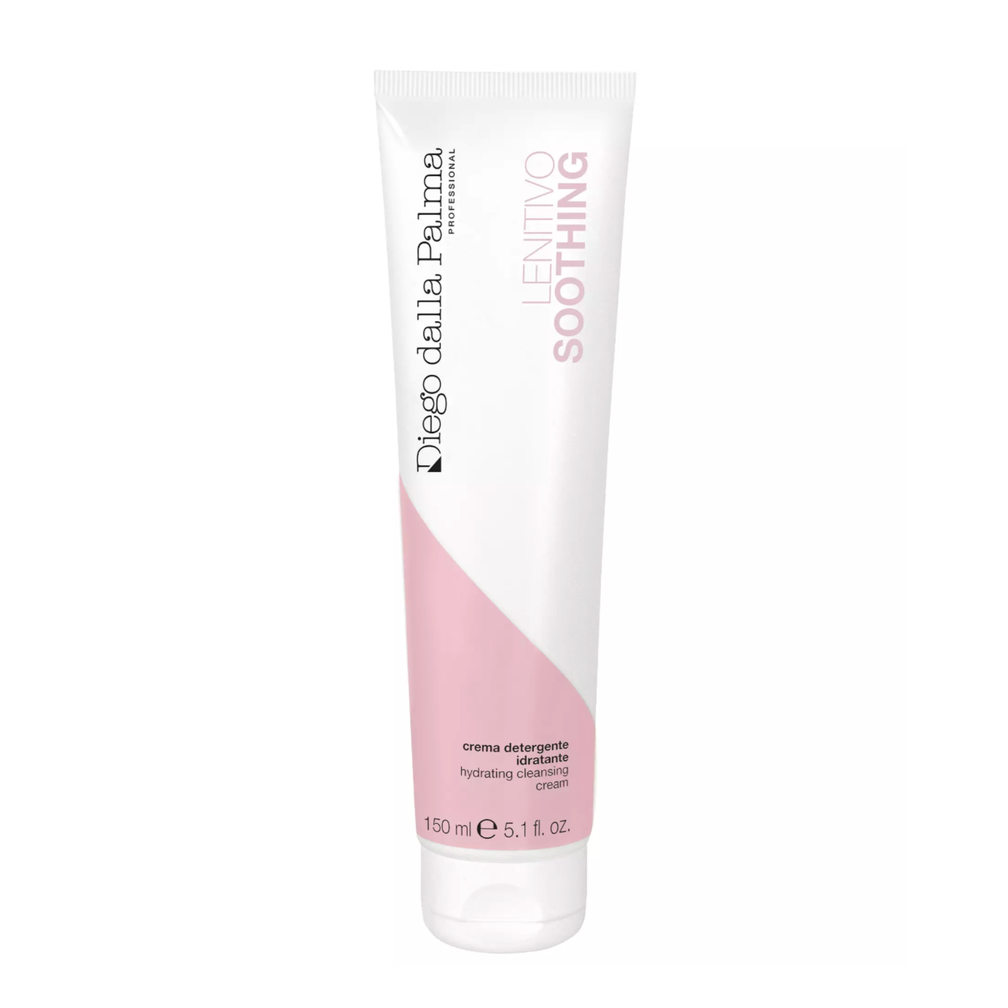 Tube of skincare product with pink and white design on a white background