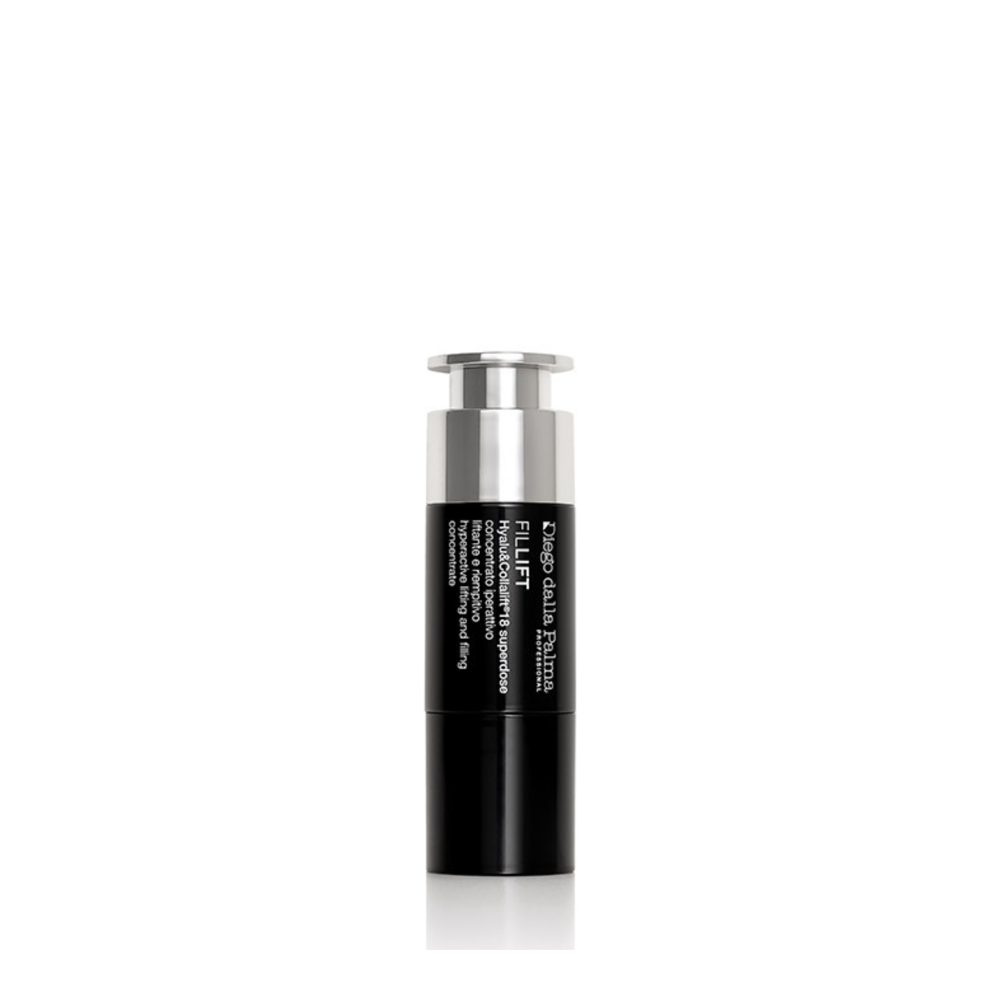 Black and silver cosmetic tube on a white background
