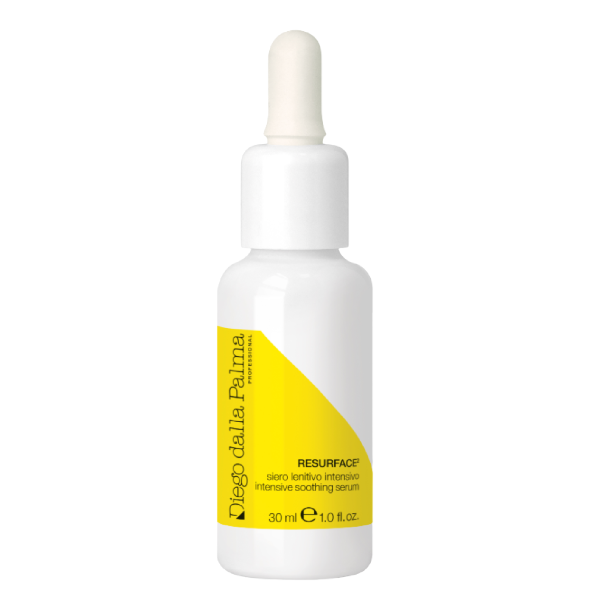 Skincare serum bottle with yellow label on a white background