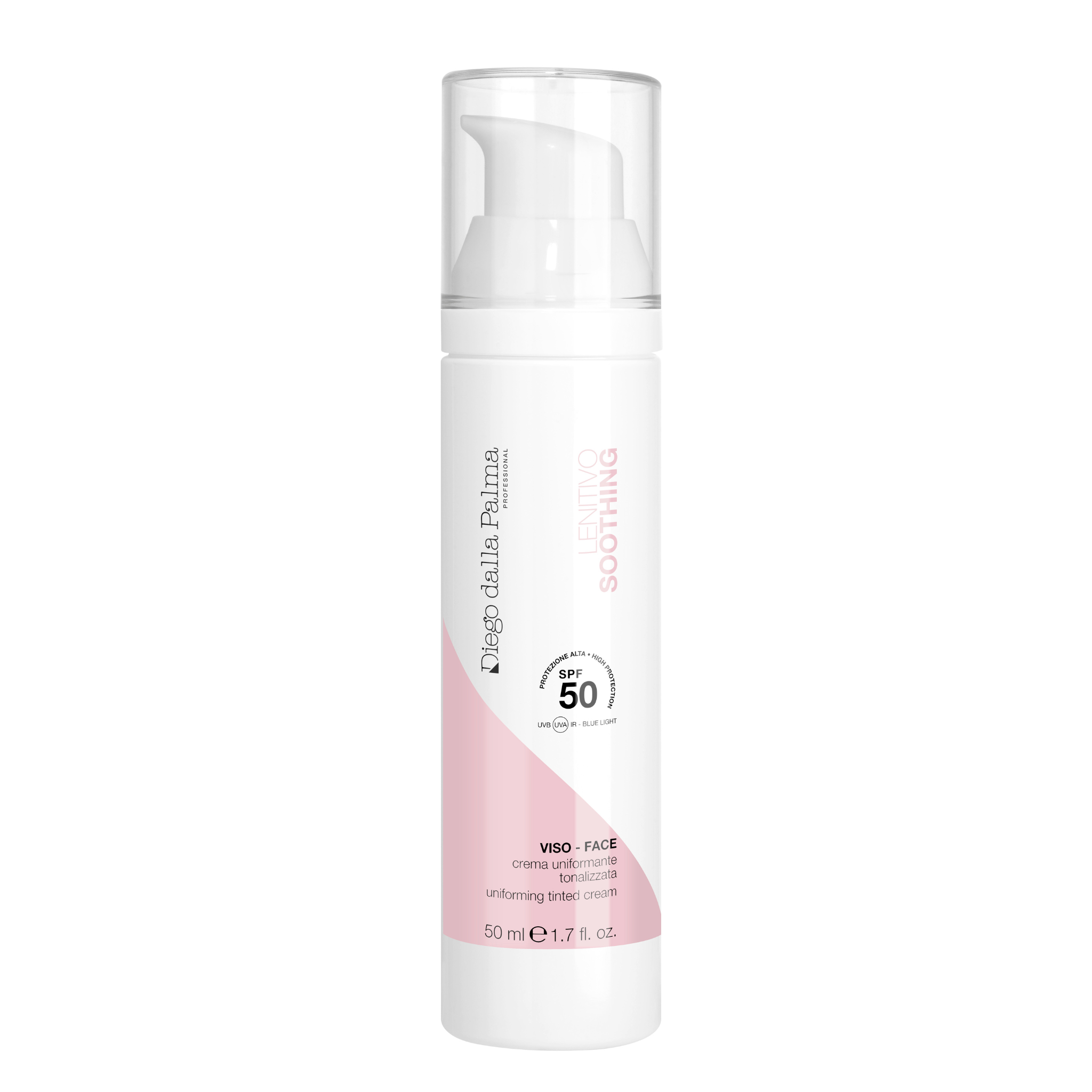 Diego Dalla Palma Skincare bottle with pink and white design on a white background