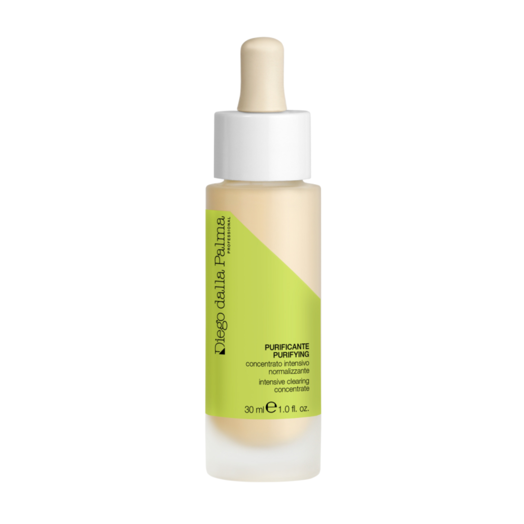 Skincare bottle with green label on a white background
