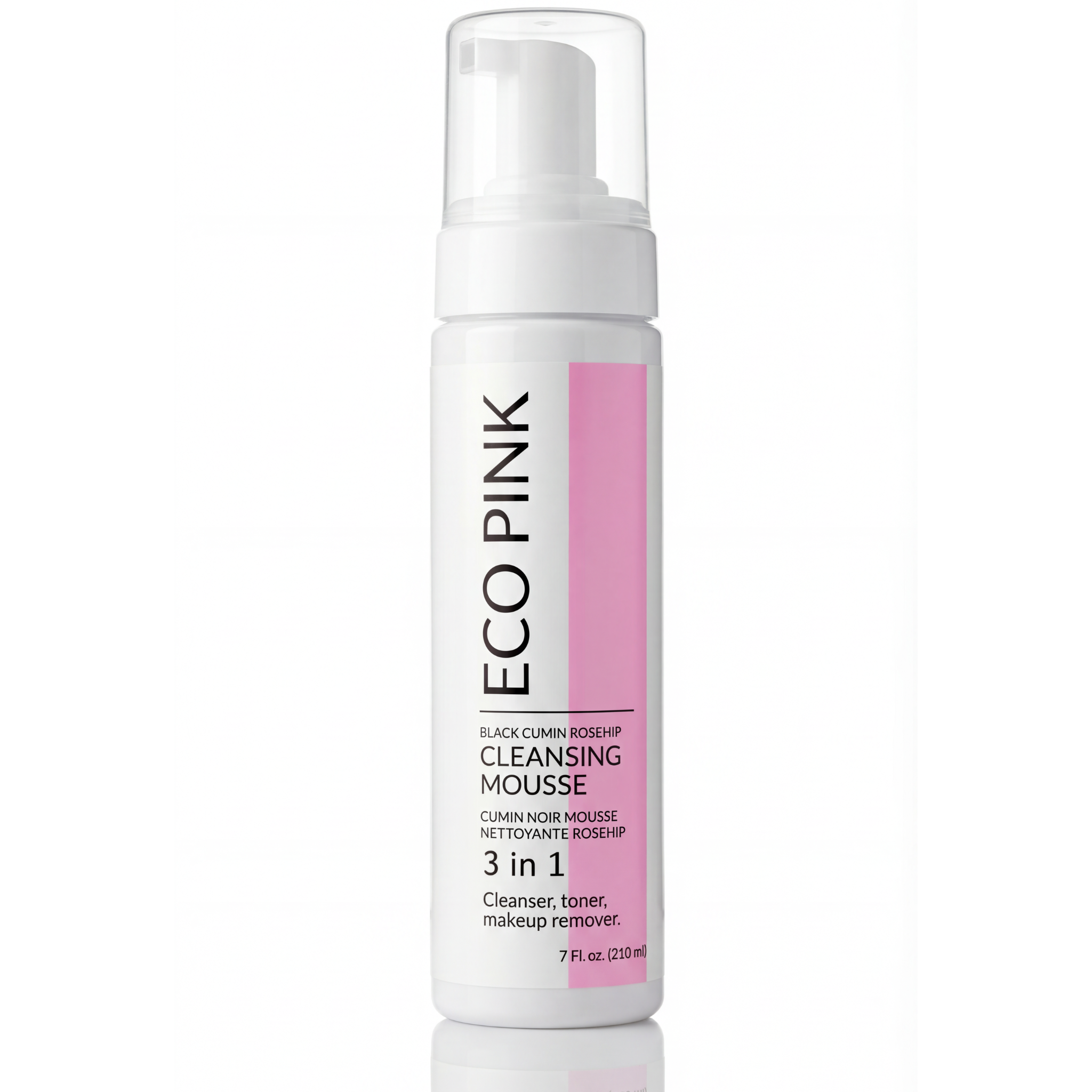 ECO PINK cleansing mousse bottle on a white background