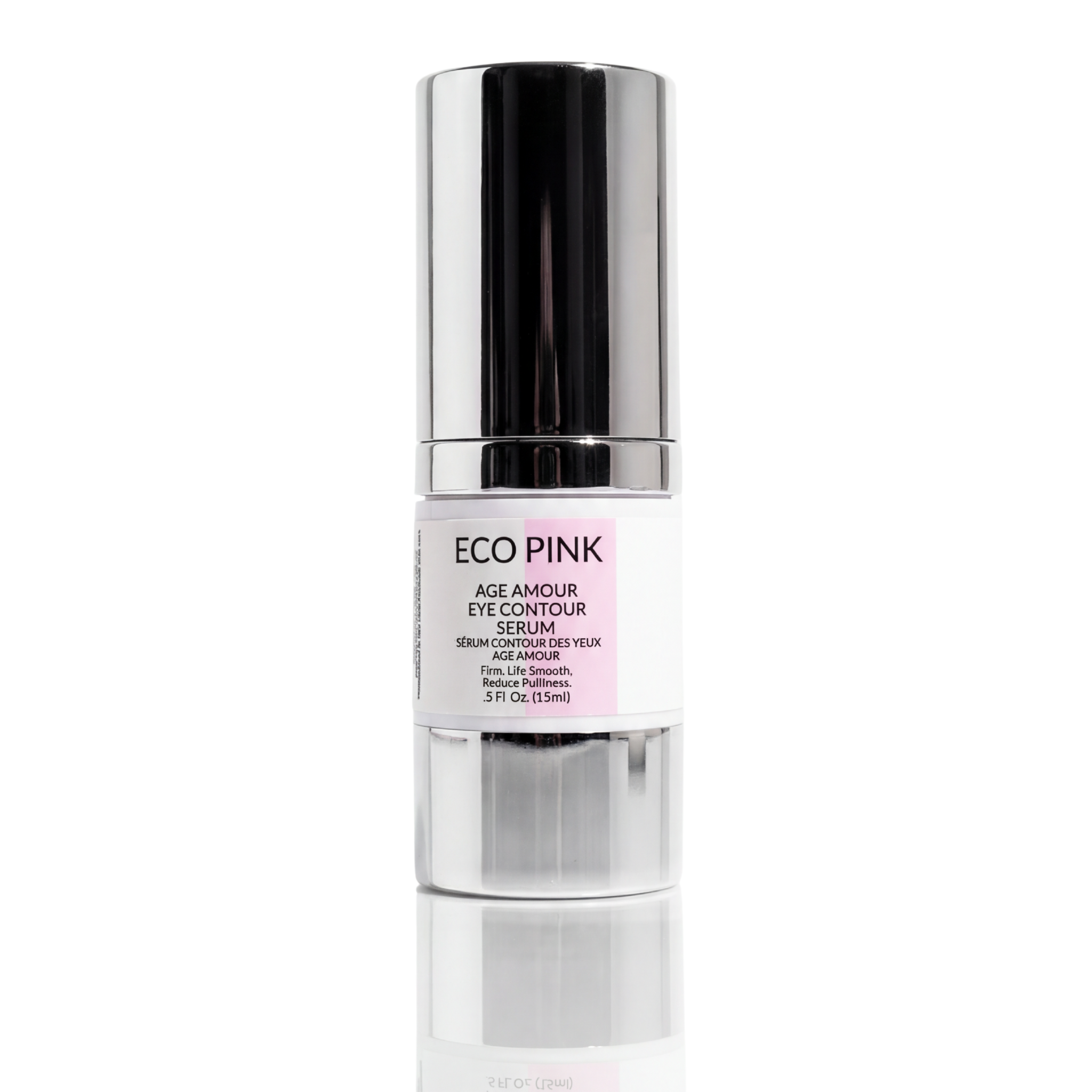 Skincare serum bottle labeled 'Eco Pink' on a white background