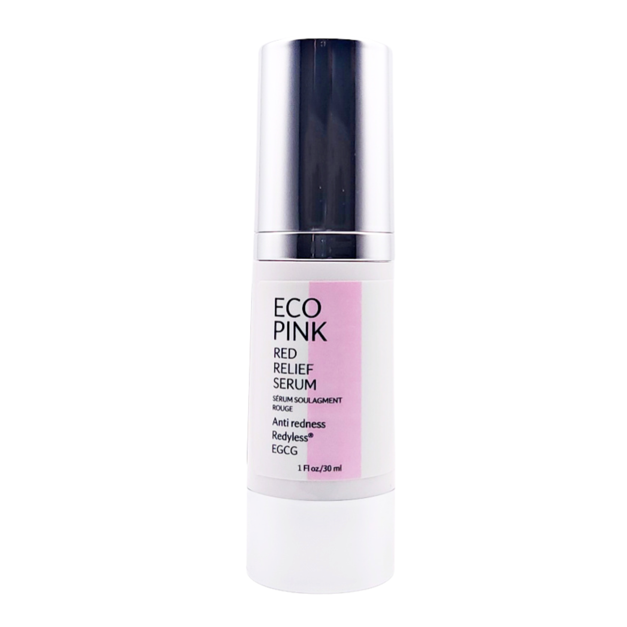 ECO Pink Red Relief Serum bottle on a white background