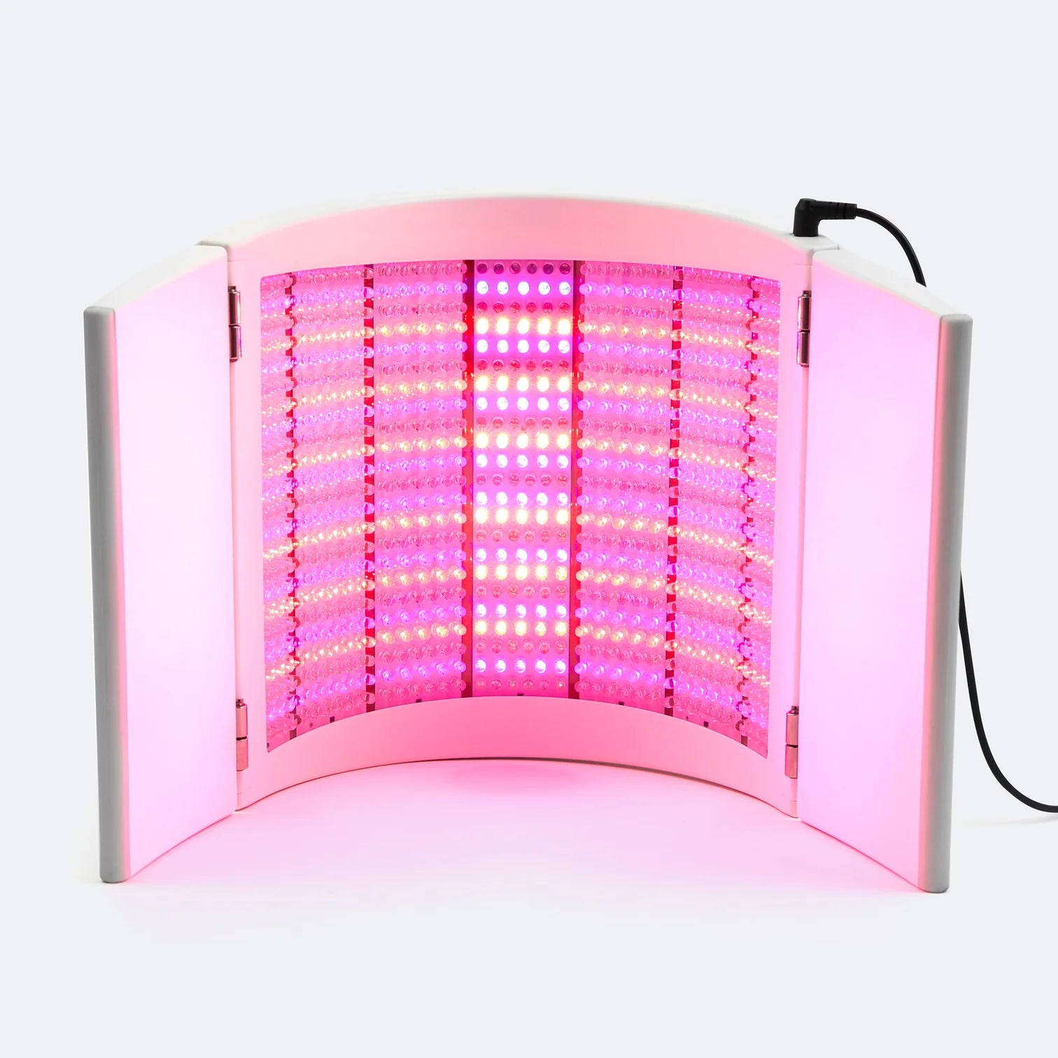 Pink LED light panel with a white frame on a light gray background