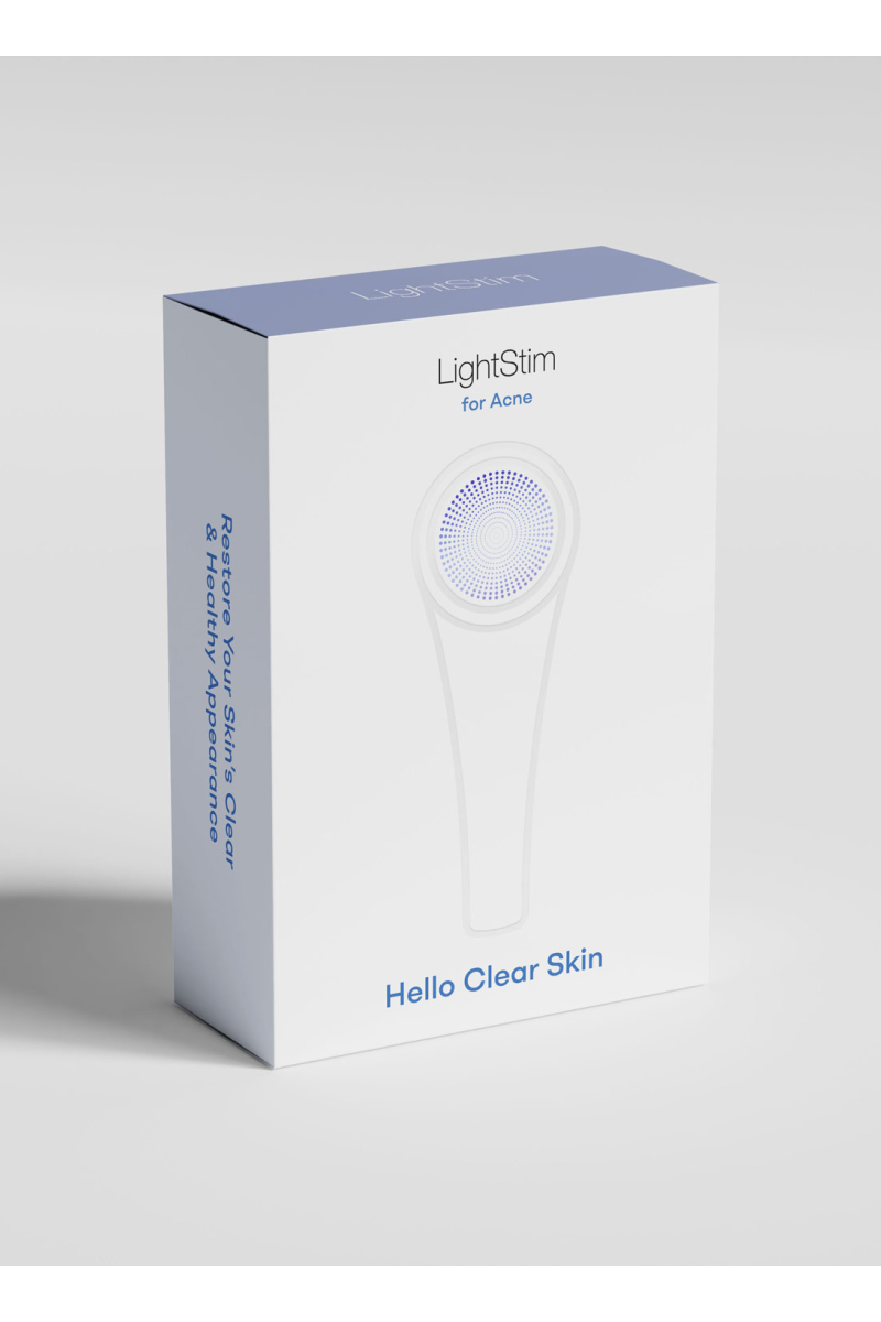 Packaging box for LightStim for Acne device with brand and product information.