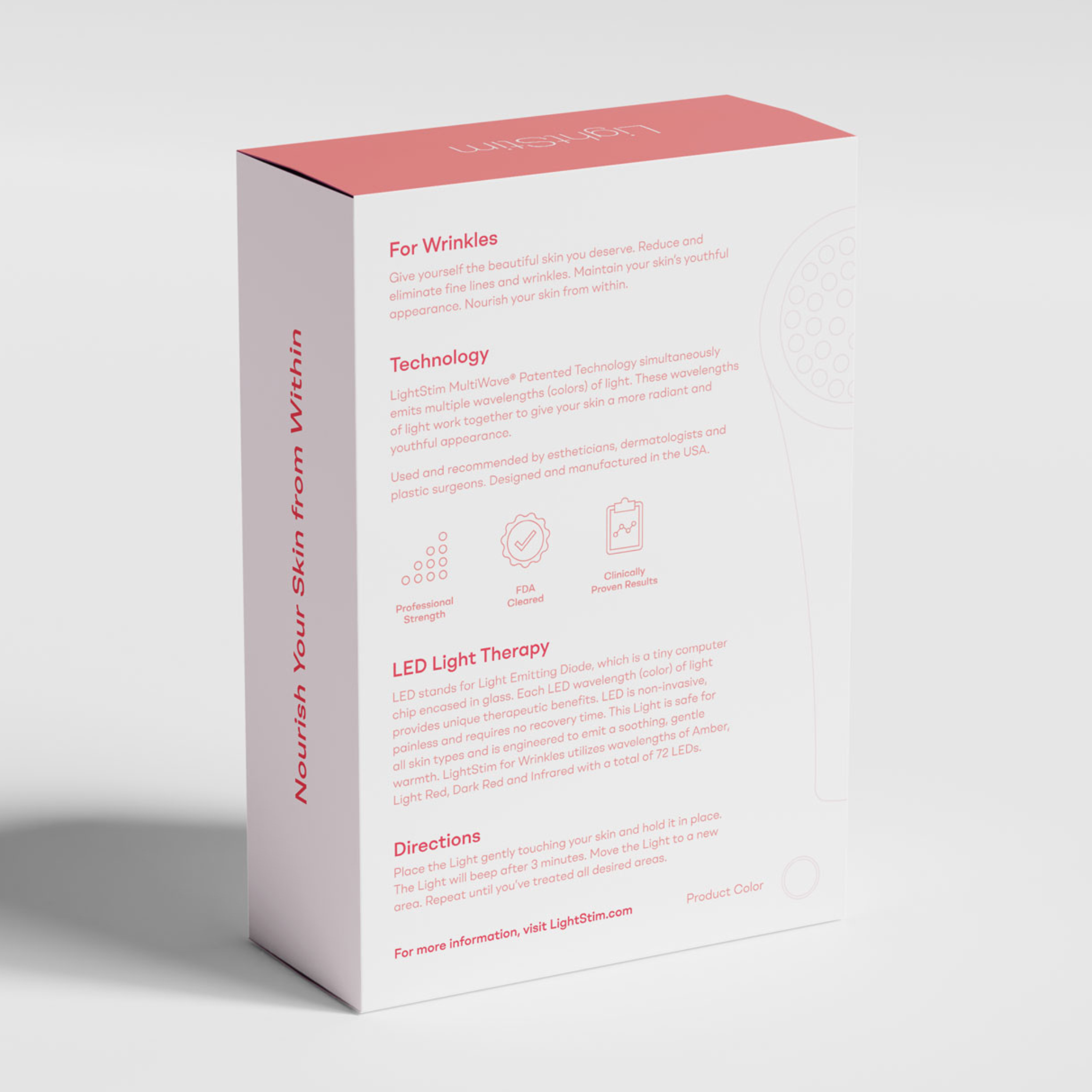 Product packaging with text on a light gray background