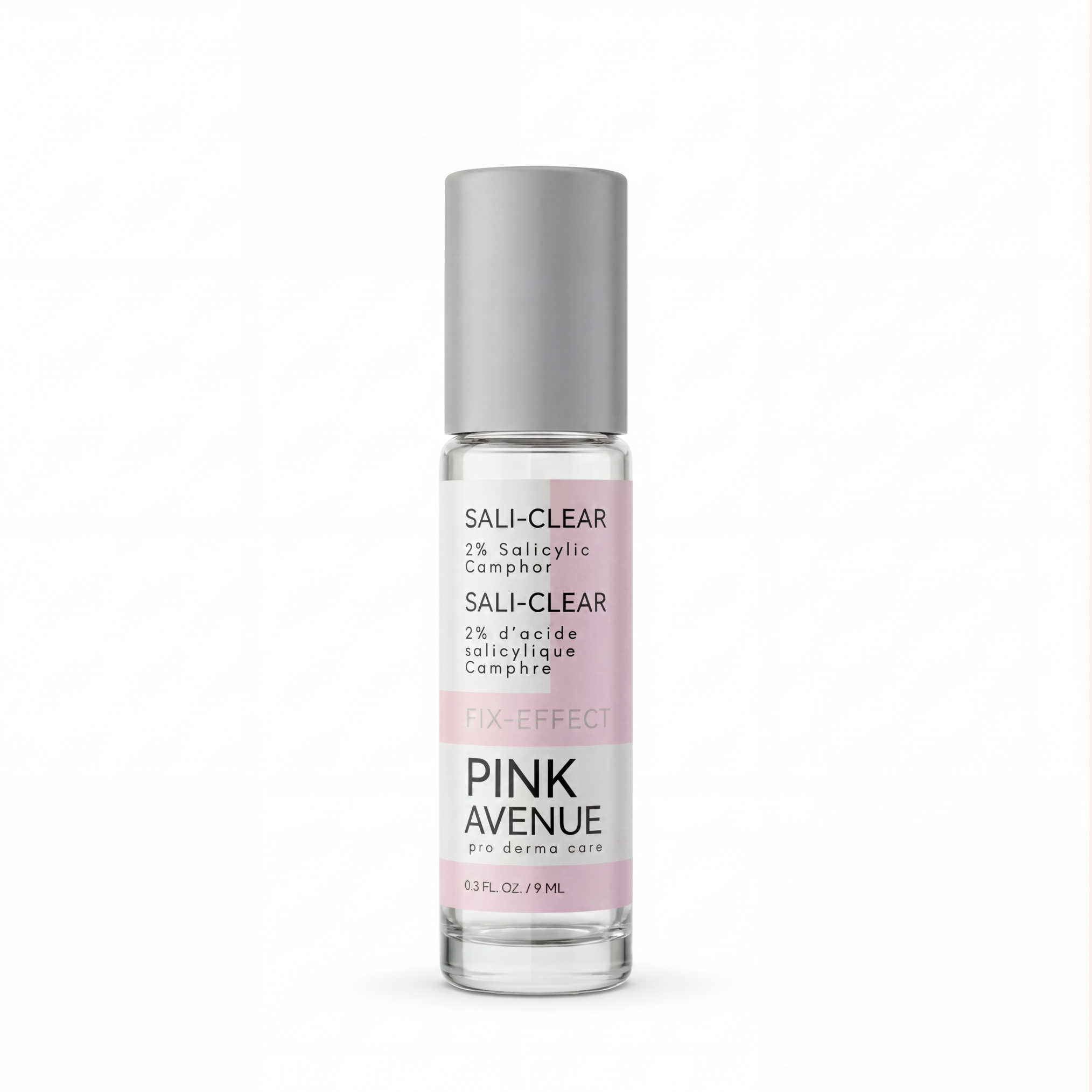 Small bottle of Pink Avenue Salicylic Acid solution on a white background