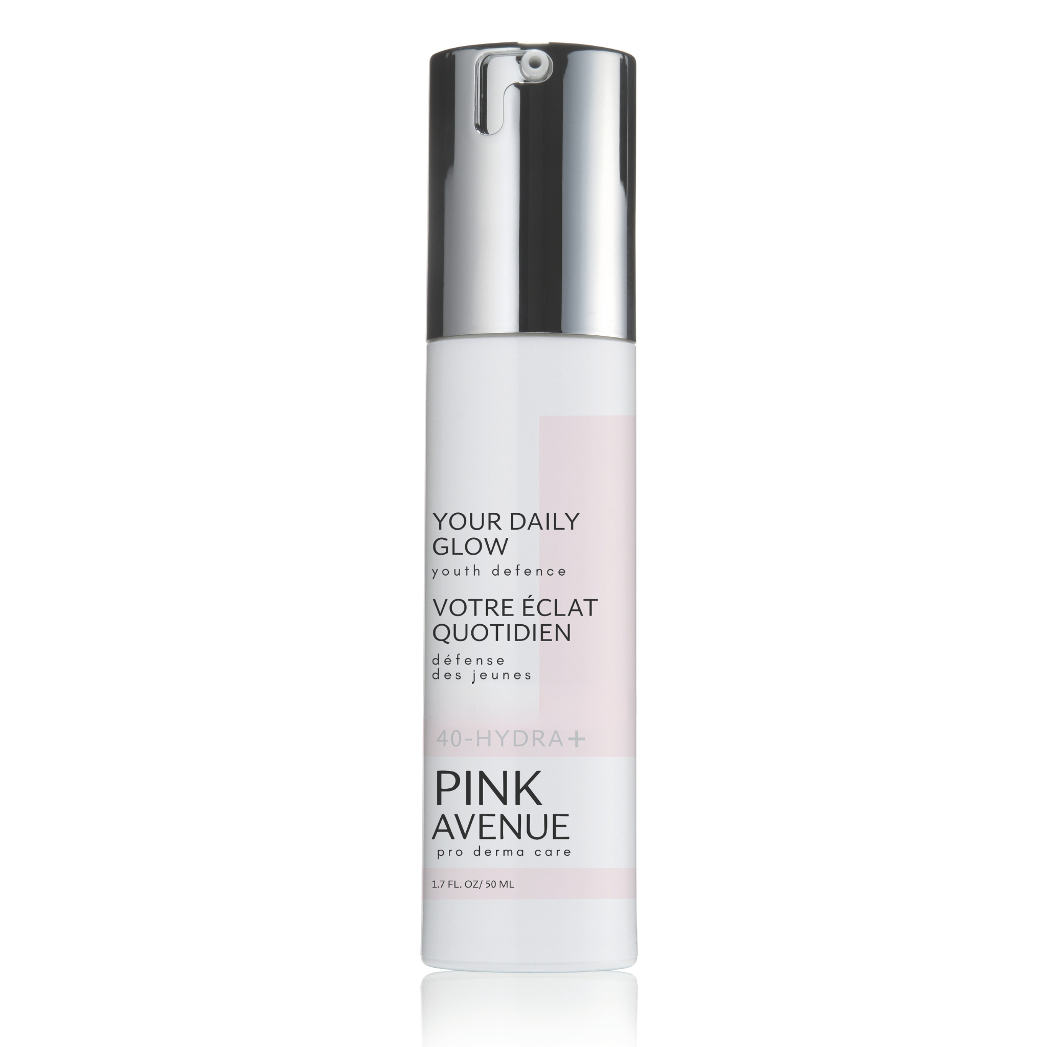 Skincare bottle labeled 'Your Daily Glow' by Pink Avenue on a white background