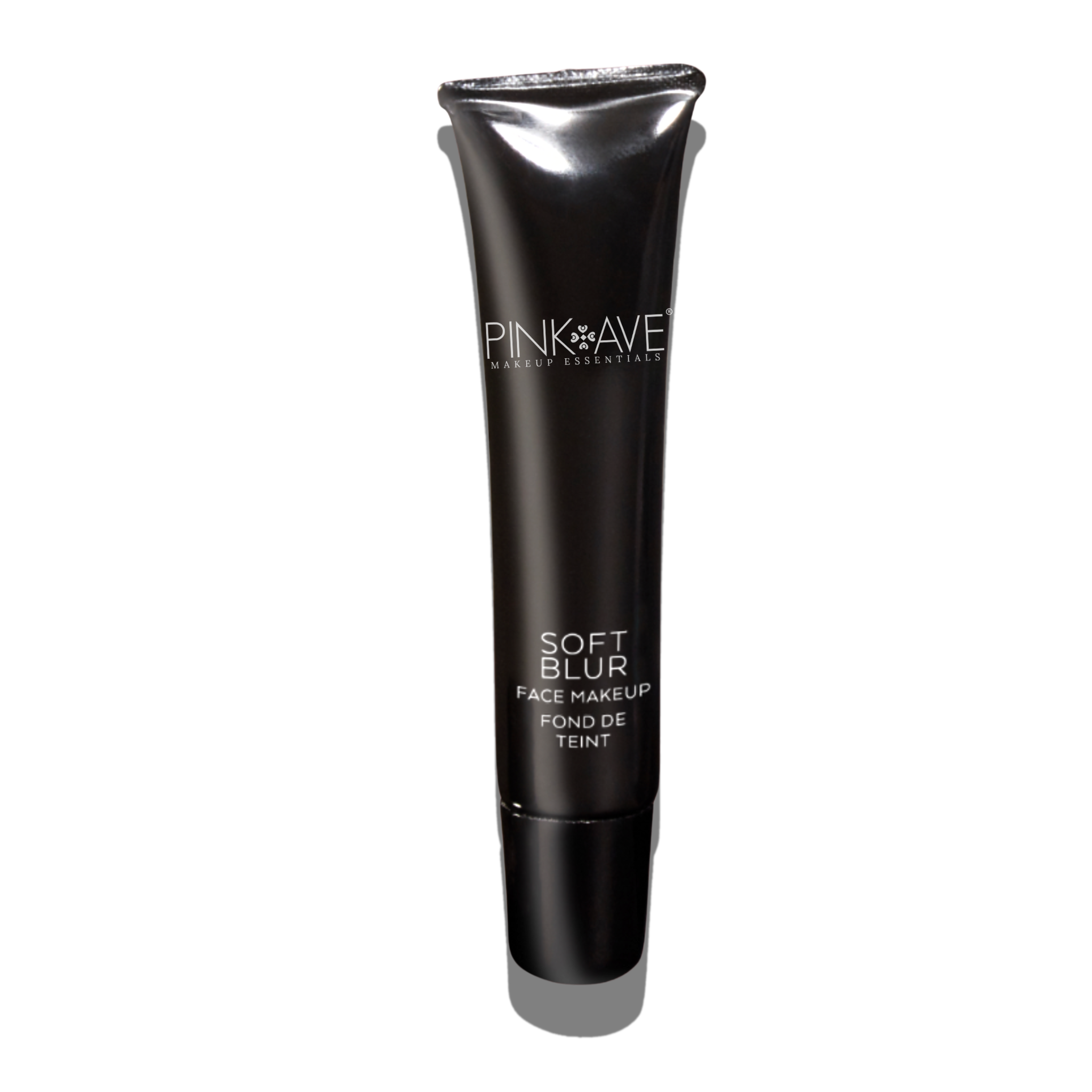 Black makeup bottle with 'Pink Avenue' branding on a white background
