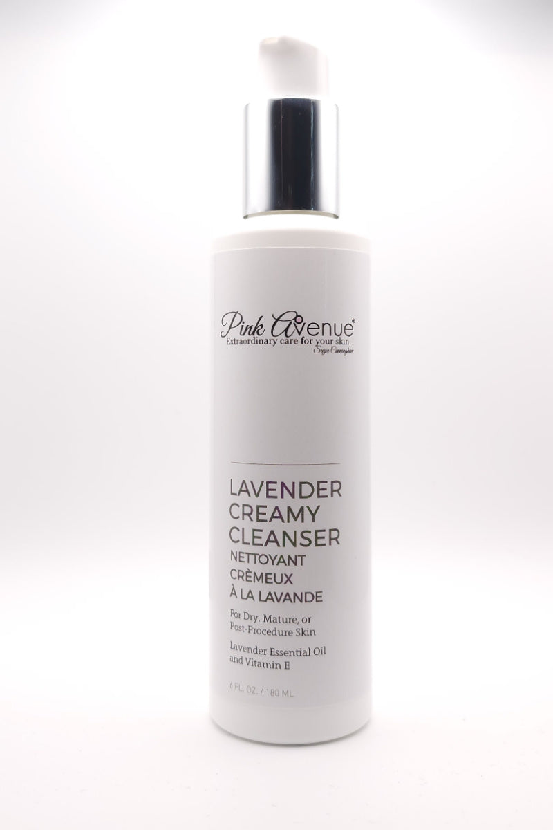 Pink Avenue Lavender Cream y cleanser, al lux creamy cleanser, Vitamin, Lavender essential oil, best for dry, mature, post procedure skin.