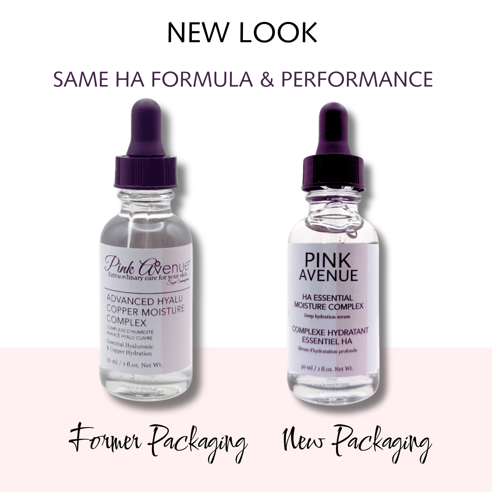 Pink Avenue HA Essential Moisture Complex  NEW bilingual packaging showing deep hydration serum 30ml made in Canada