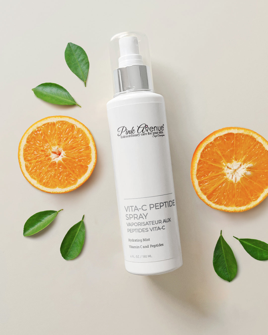 Pink Avenue Vita C Peptide Spray, Vitamin C Peptide Mist, hydration for all skin types, dry skin., Dermatologist Formulated Skin Care. Toronto, Canada