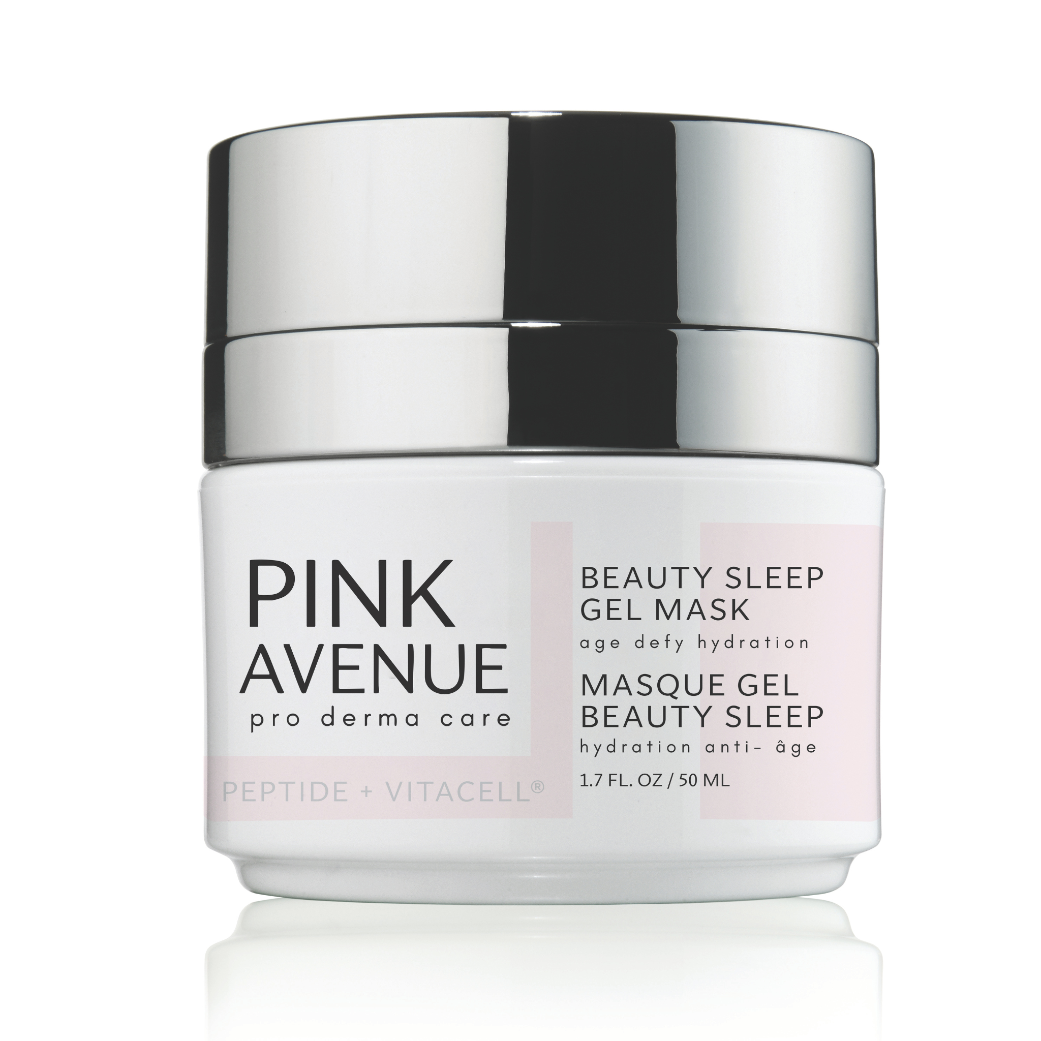 Pink Avenue beauty sleep gel mask jar on a white background