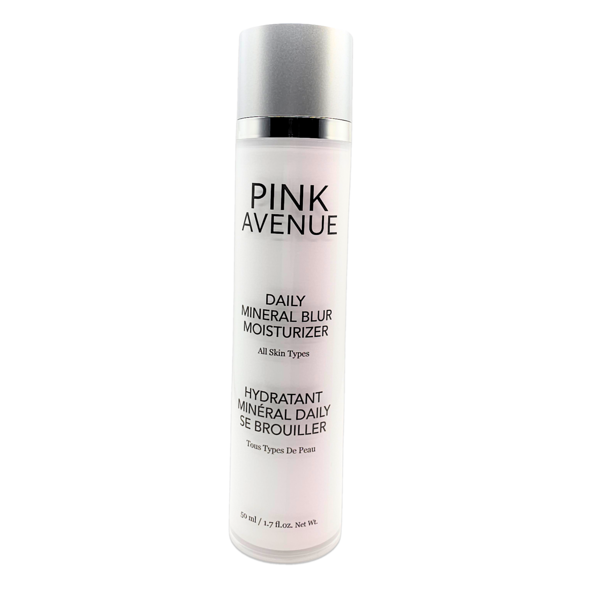 Pink Avenue Daily Mineral Blur Moisturizer bottle on a white background
