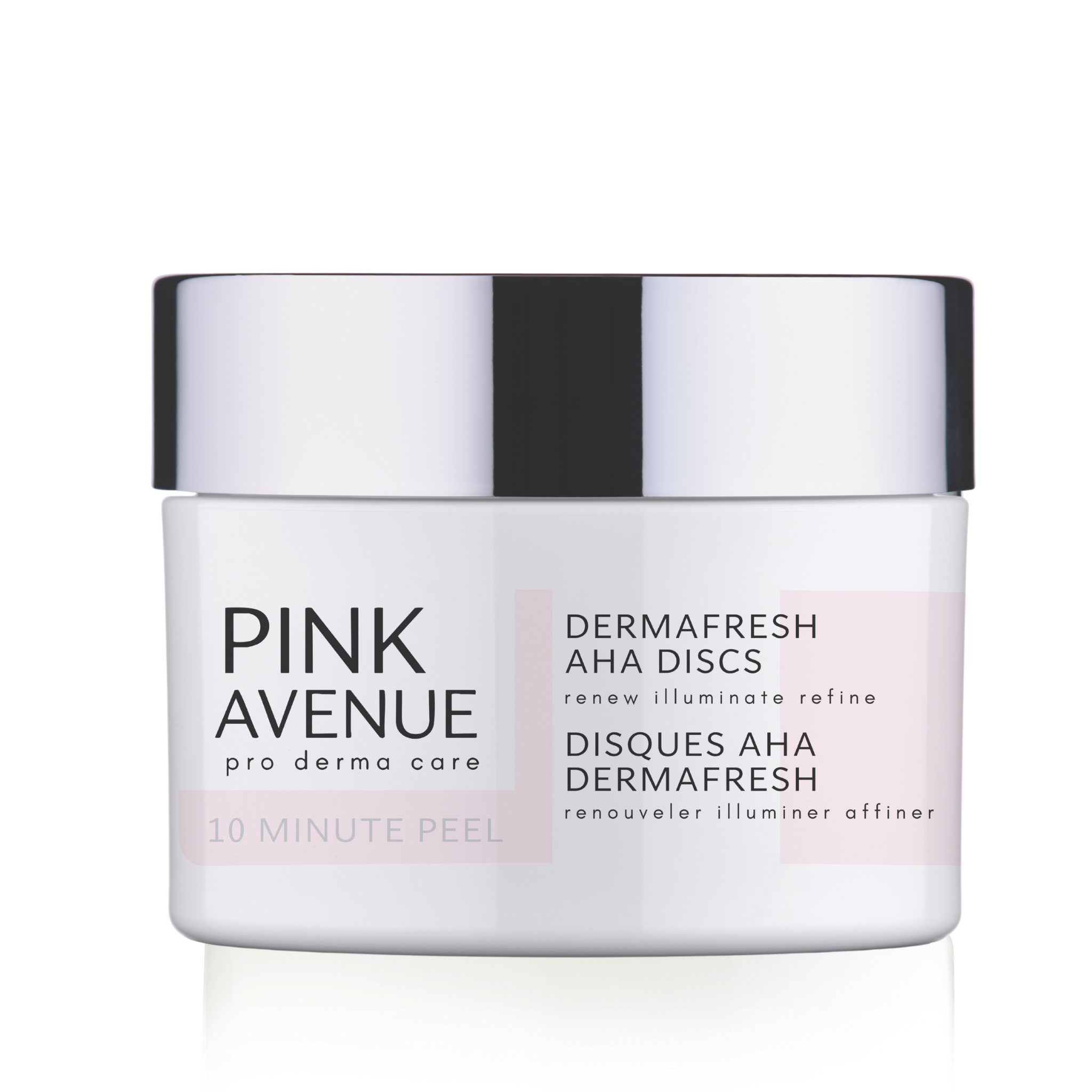 Pink Avenue dermafresh AHA discs packaging on a white background