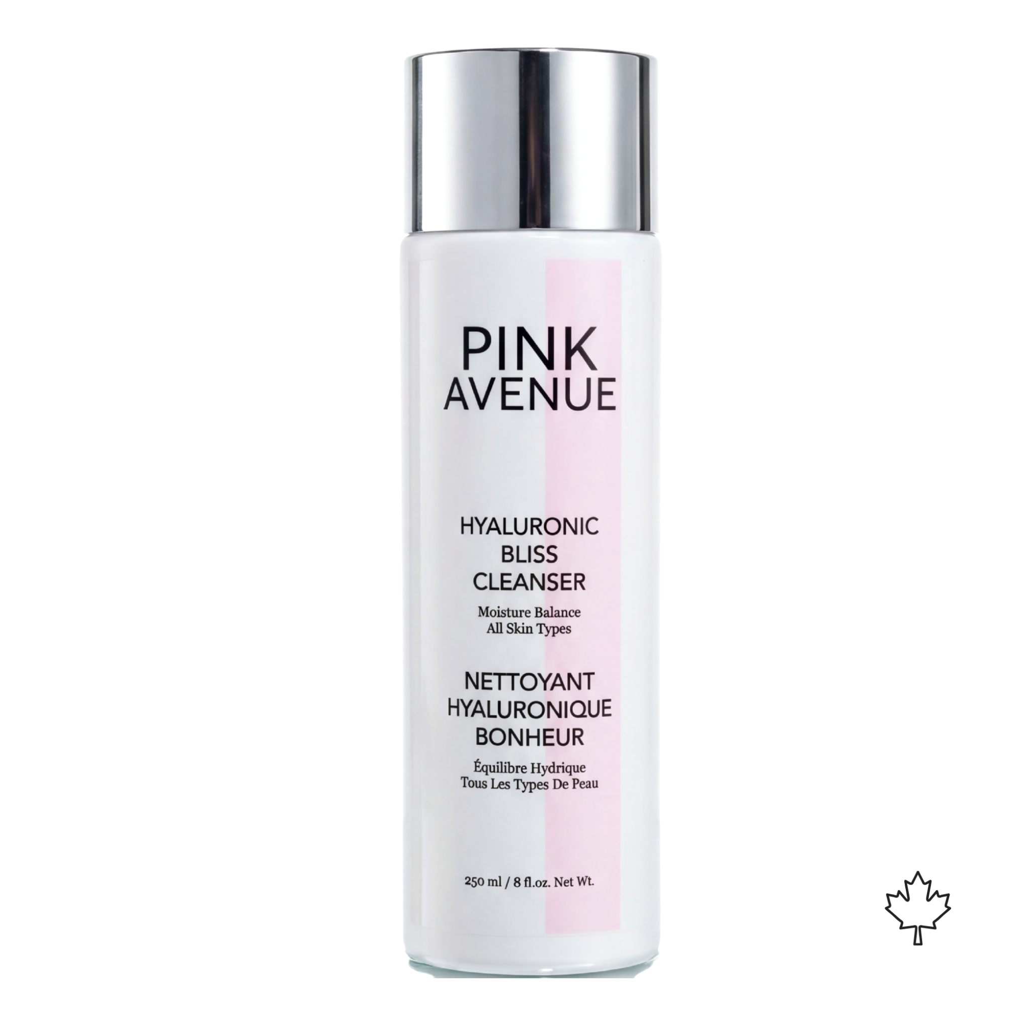 Pink Avenue cleanser bottle on a white background