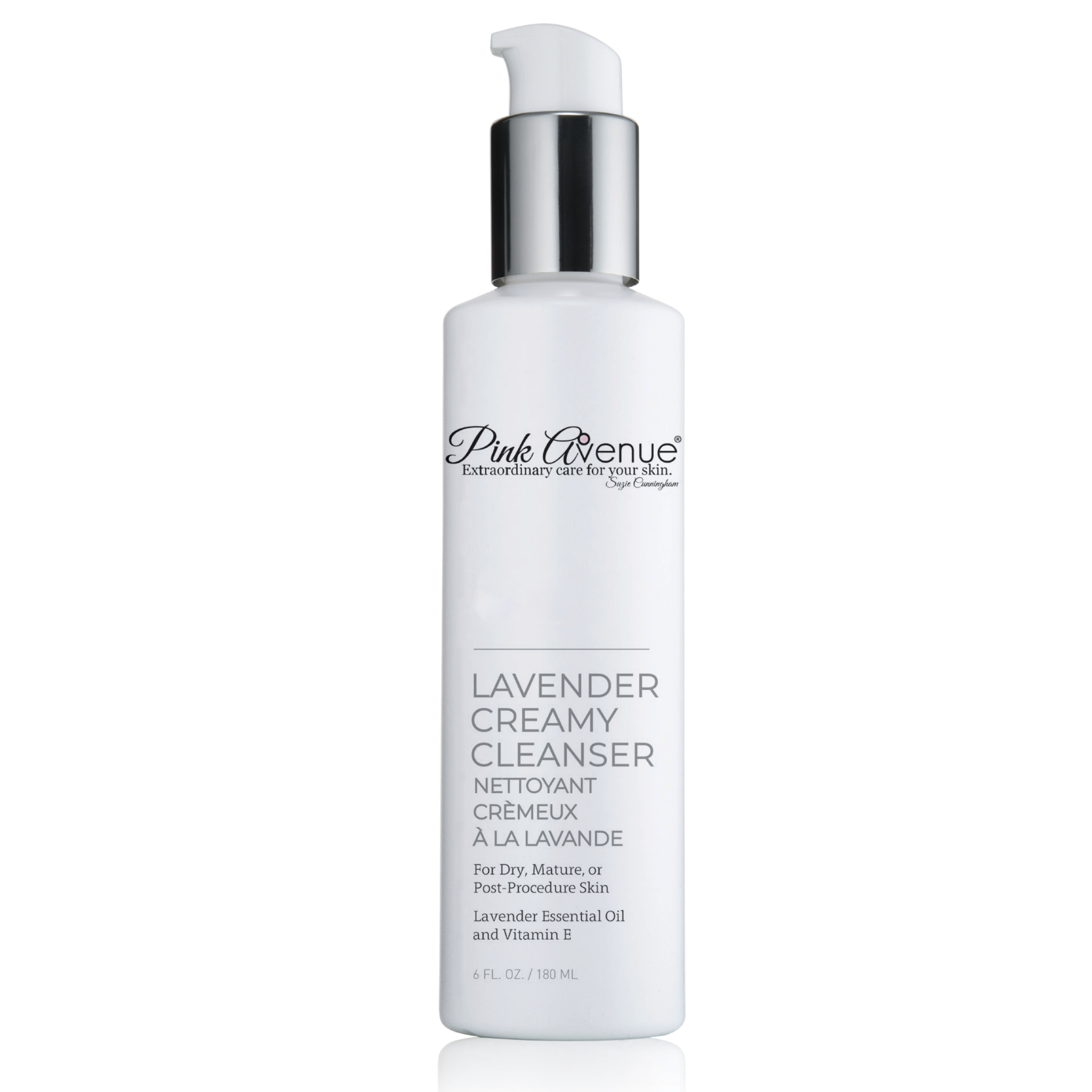 Pink Avenue Lavender Creamy Cleanser bottle on a white background