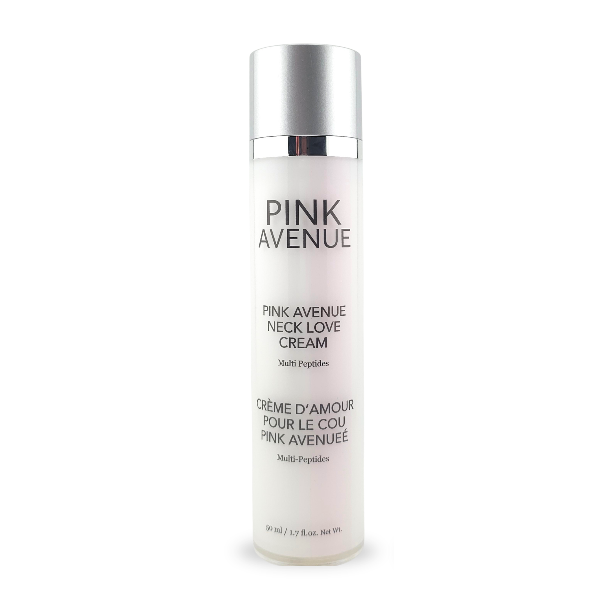 Pink Avenue Neck cream bottle on a white background