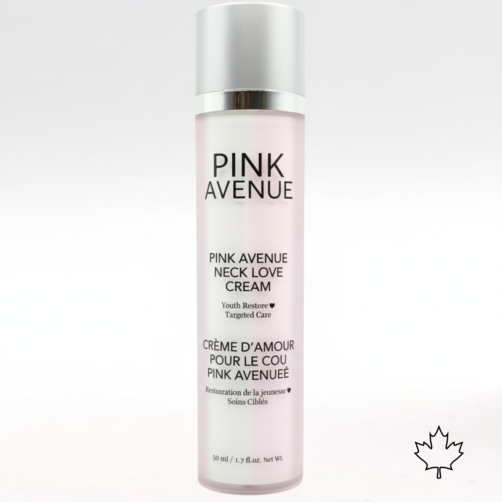 Pink Avenue neck love cream bottle on a white background