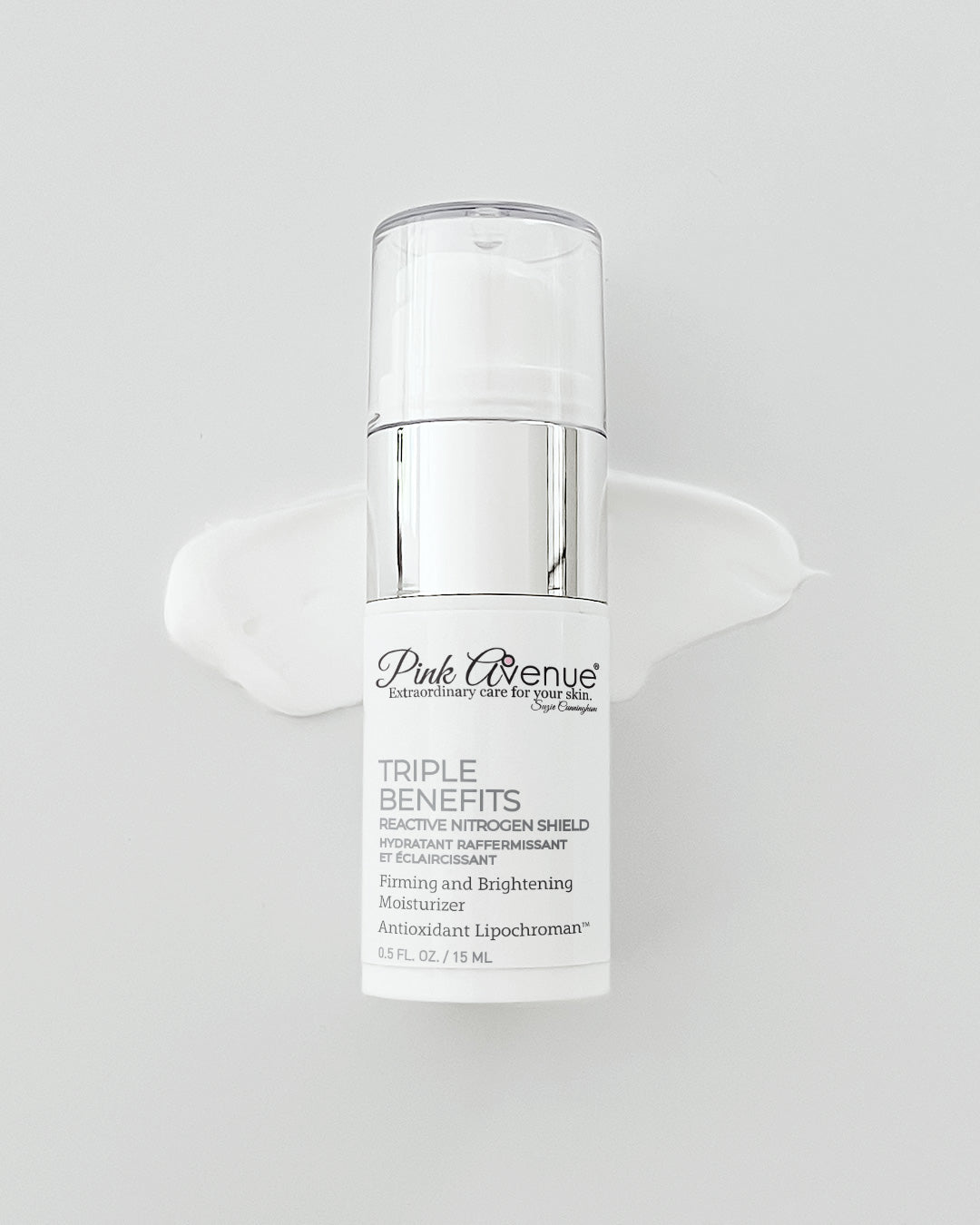 Pink Avenue Triple Benefit Face Creme 15ml travel size - vegan anti-aging moisturizer for brightening and firming skin