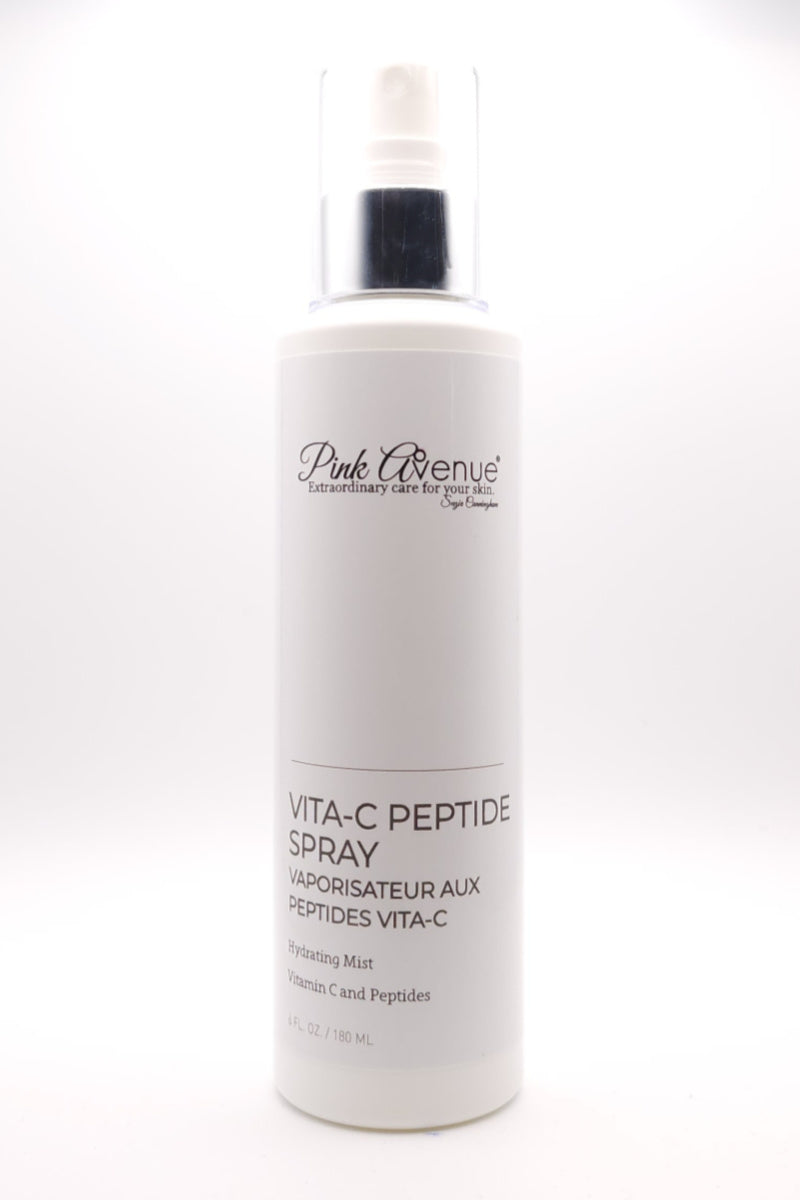 Pink Avenue Vita C Peptide Spray, Vitamin C Peptide Mist, hydration for all skin types, dry skin., Dermatologist Formulated Skin Care. Toronto, Canada
