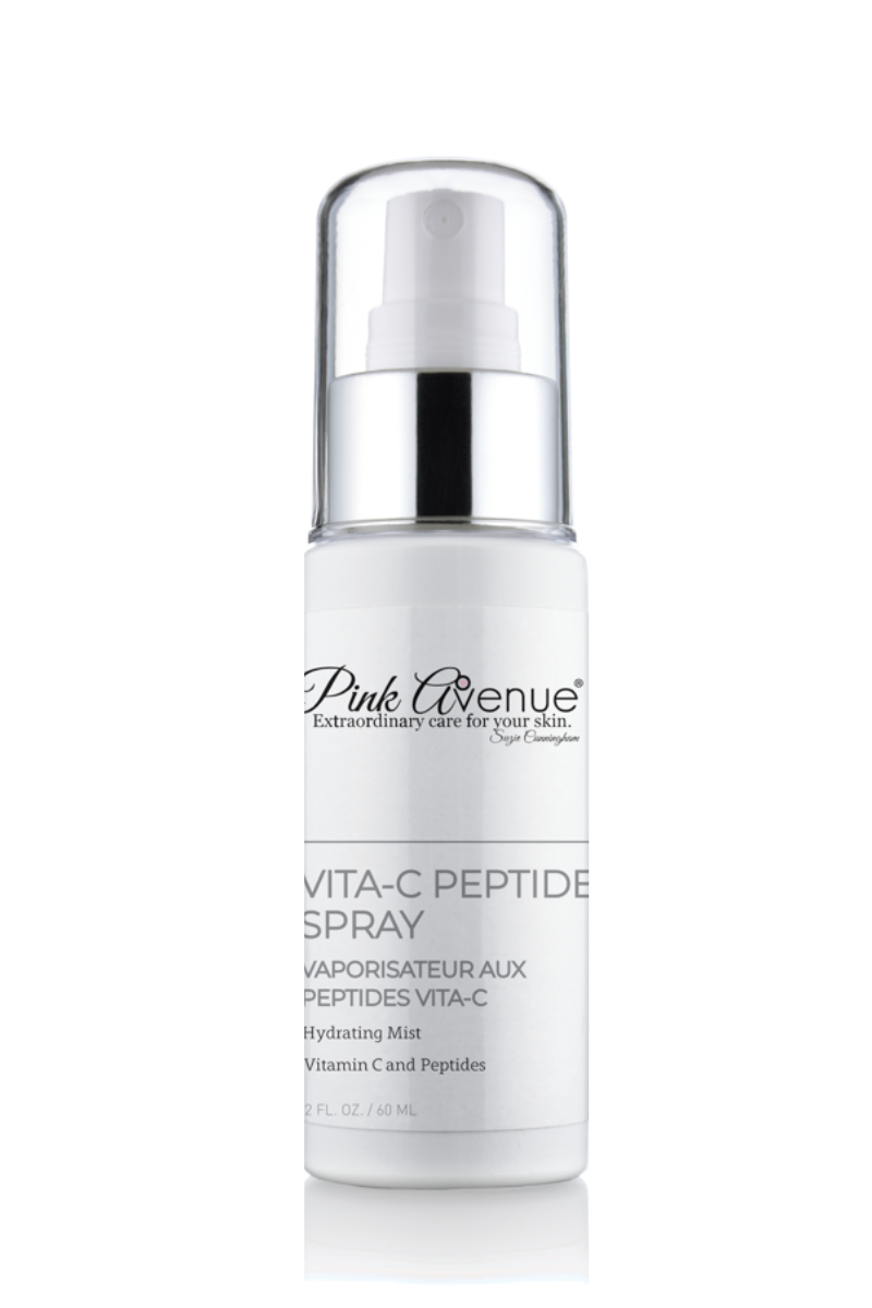 Vita-C Peptide Spray bottle with 'Pink Avenue' branding on a white background
