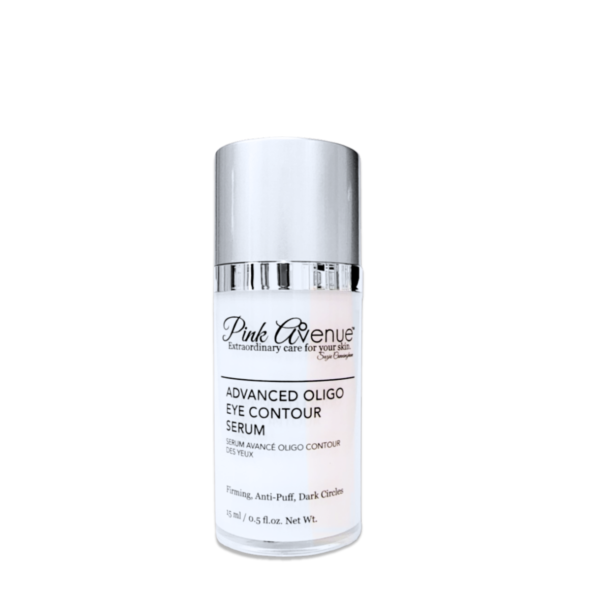 Pink Avenue Advanced Oligo Eye Contour Serum bottle on a white background