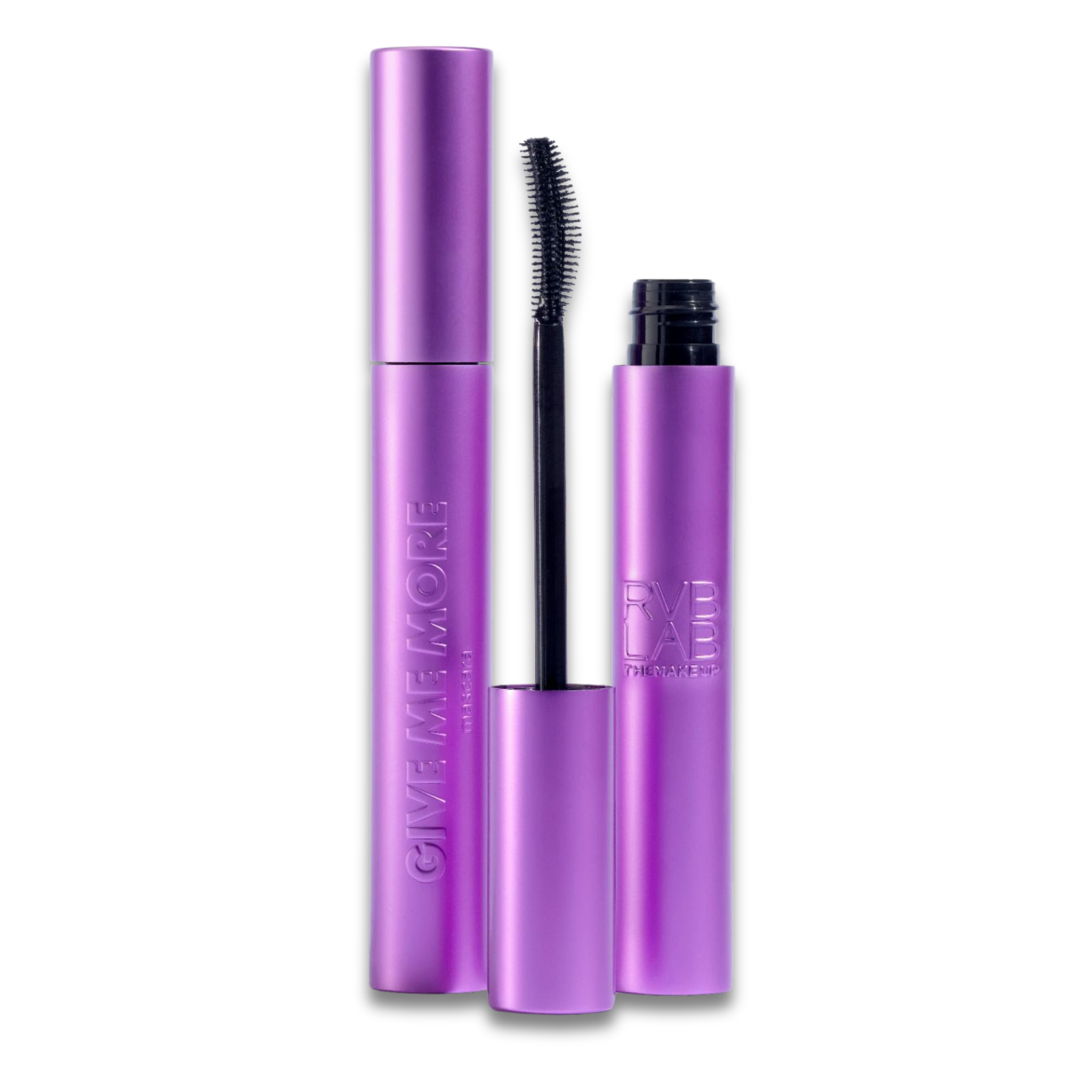 Purple mascara with black applicator on a white background