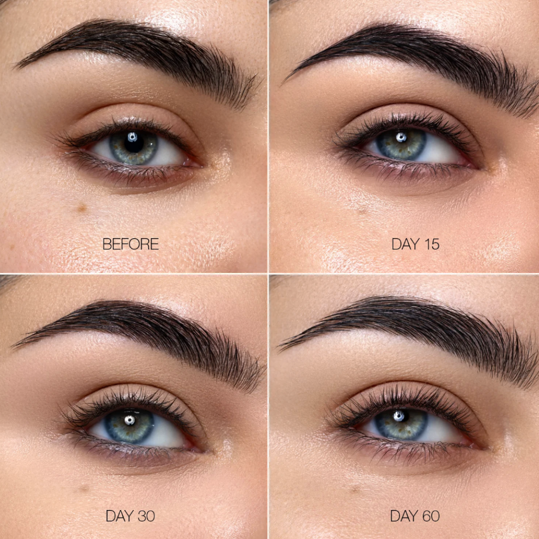 Model with enhanced lashes RVB Lab 4D Pro Growth Serum natural growth result