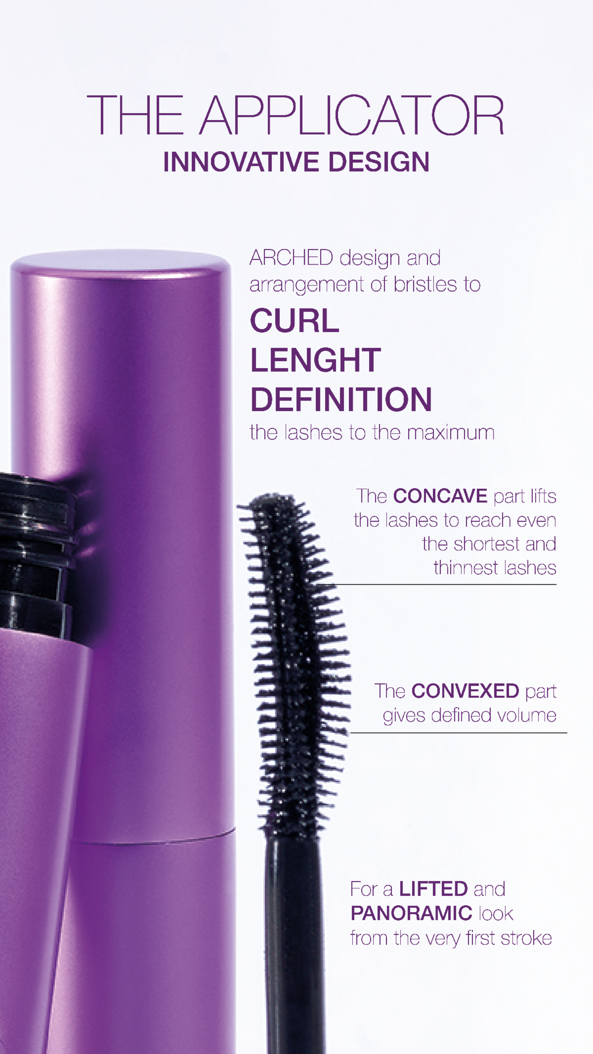 "RVB Lab Give Me More Mascara wand and formula detail - professional makeup mascara combining volumizing and high-definition technology for dramatic lash enhancement, Toronto, Canada