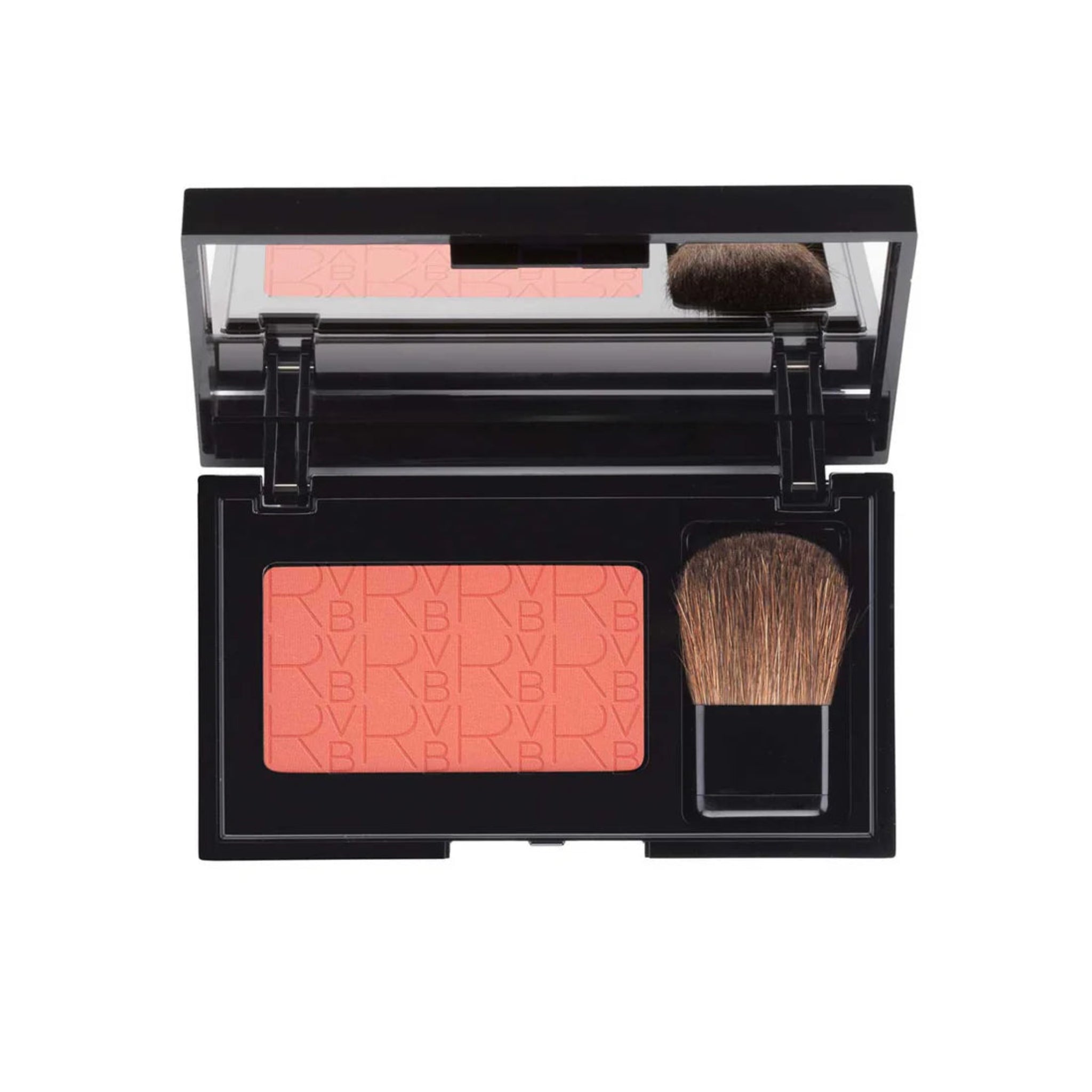 Makeup blush compact with a brush on a white background
