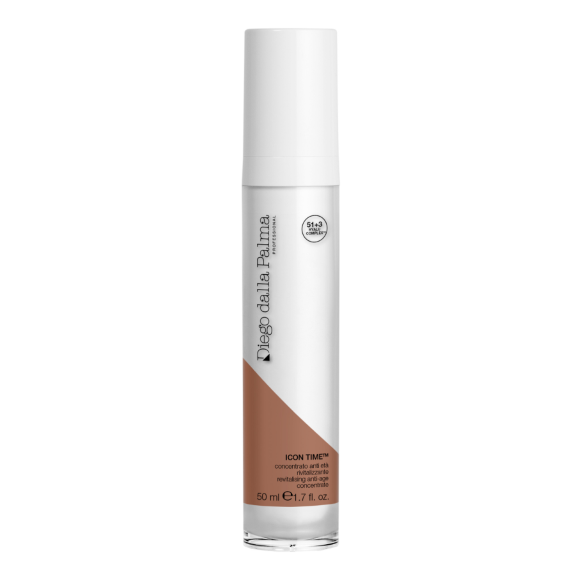 Skincare bottle with a white cap and brown label on a white background