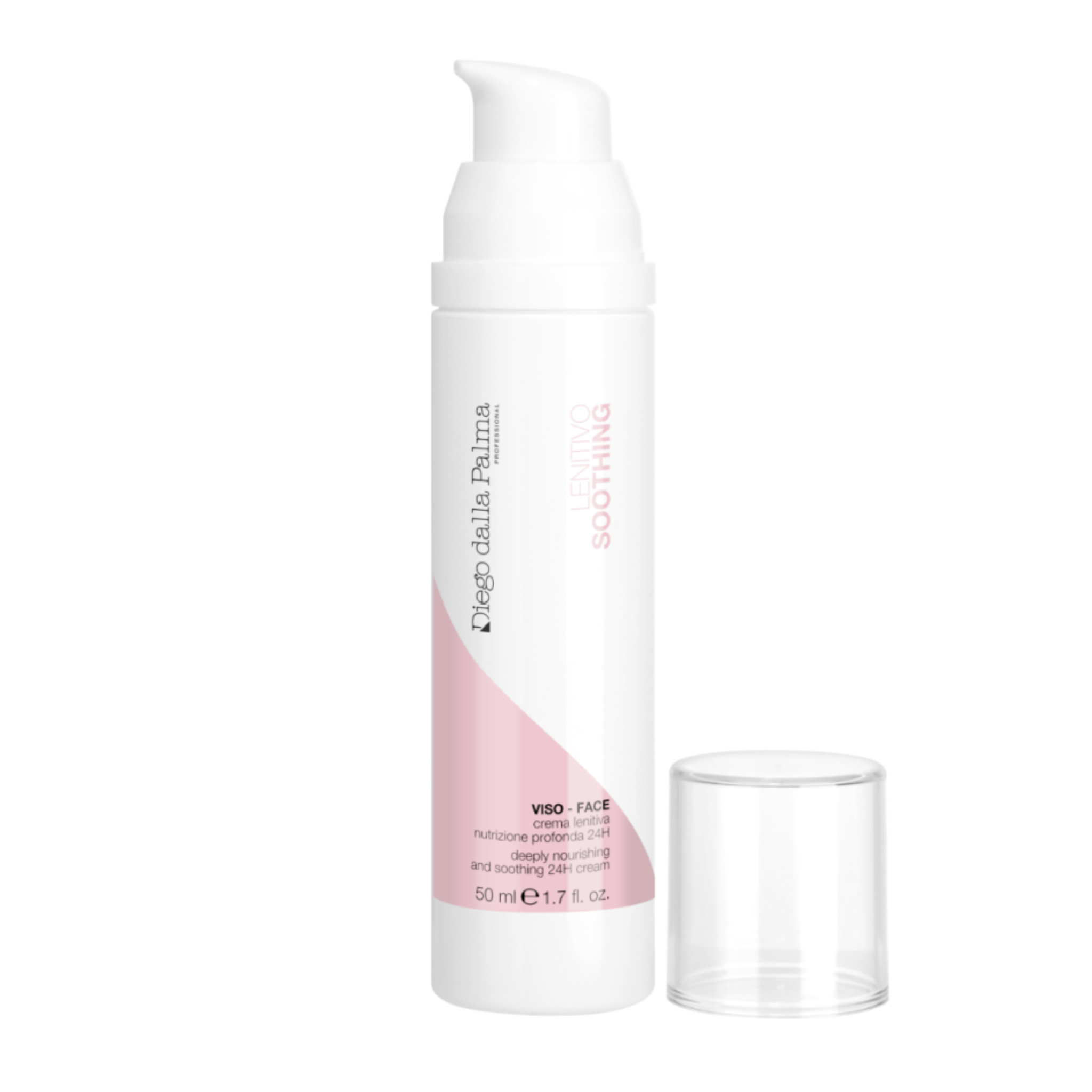 Skincare bottle with pink label on a white background