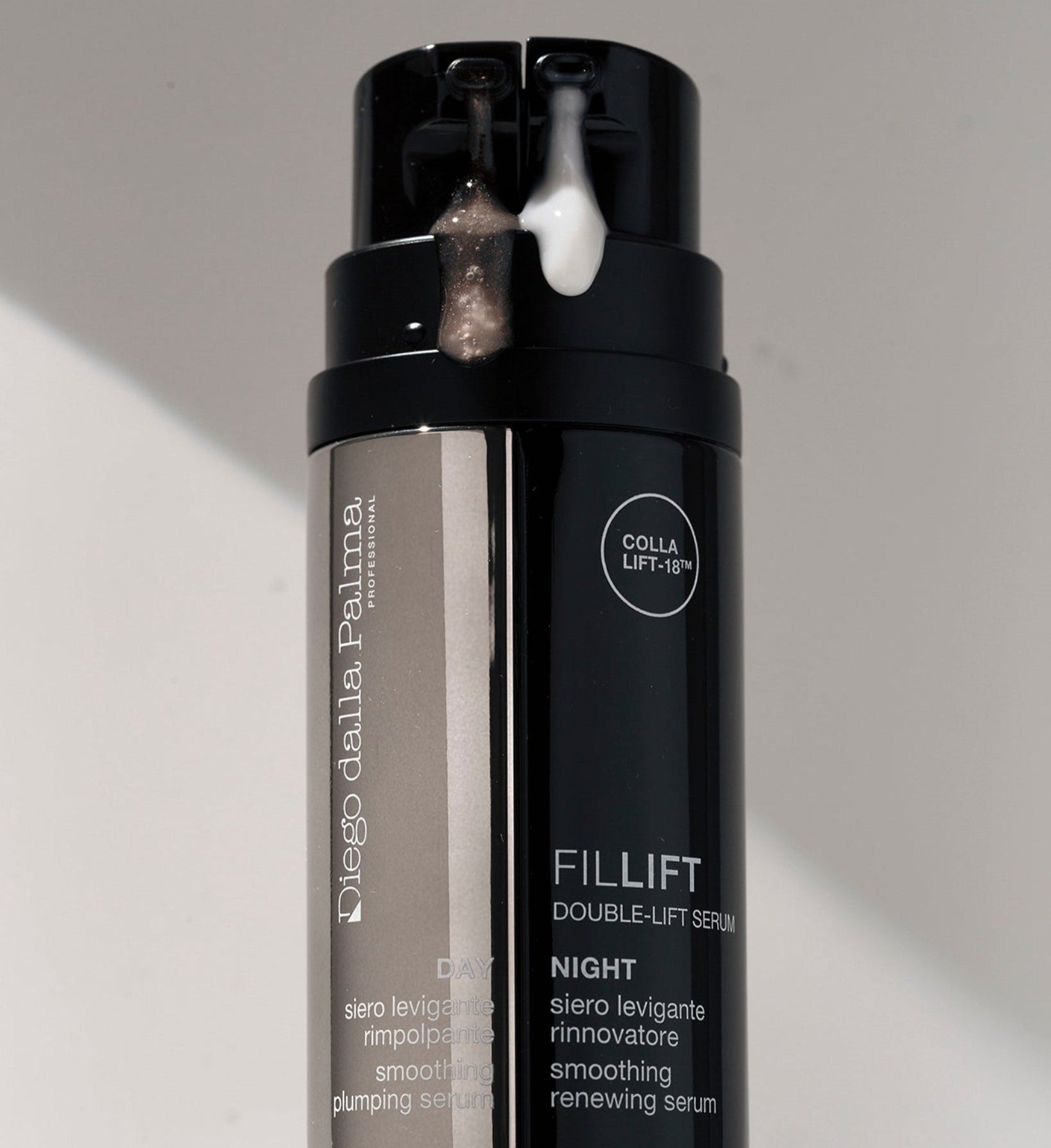 Diego Dalla Palma Fillift Double Lift Serum product packaging showing day and night serums with anti-aging benefits