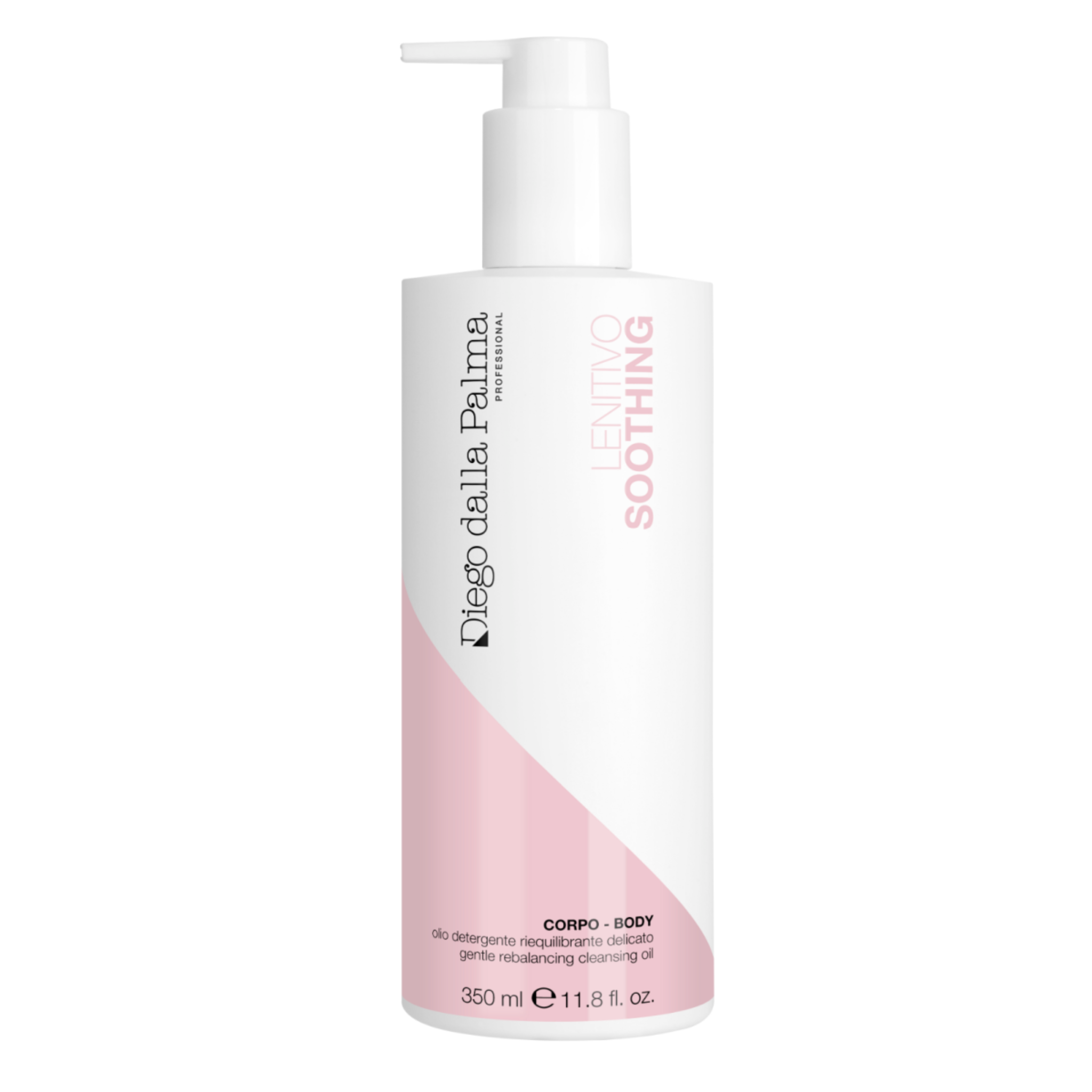 Bottle of Diego Dalla Palma body cleansing oil with pump on a white background