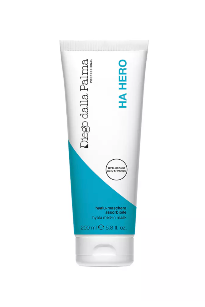 Diego Dalla Palma Professional HA Hero Hyalu Melt-In Mask 200ml - Italian premium hyaluronic acid intensive hydration mask with blue capsules for enhanced moisture and skin comfort, available at Pink Avenue Skin Care, Toronto, Canada