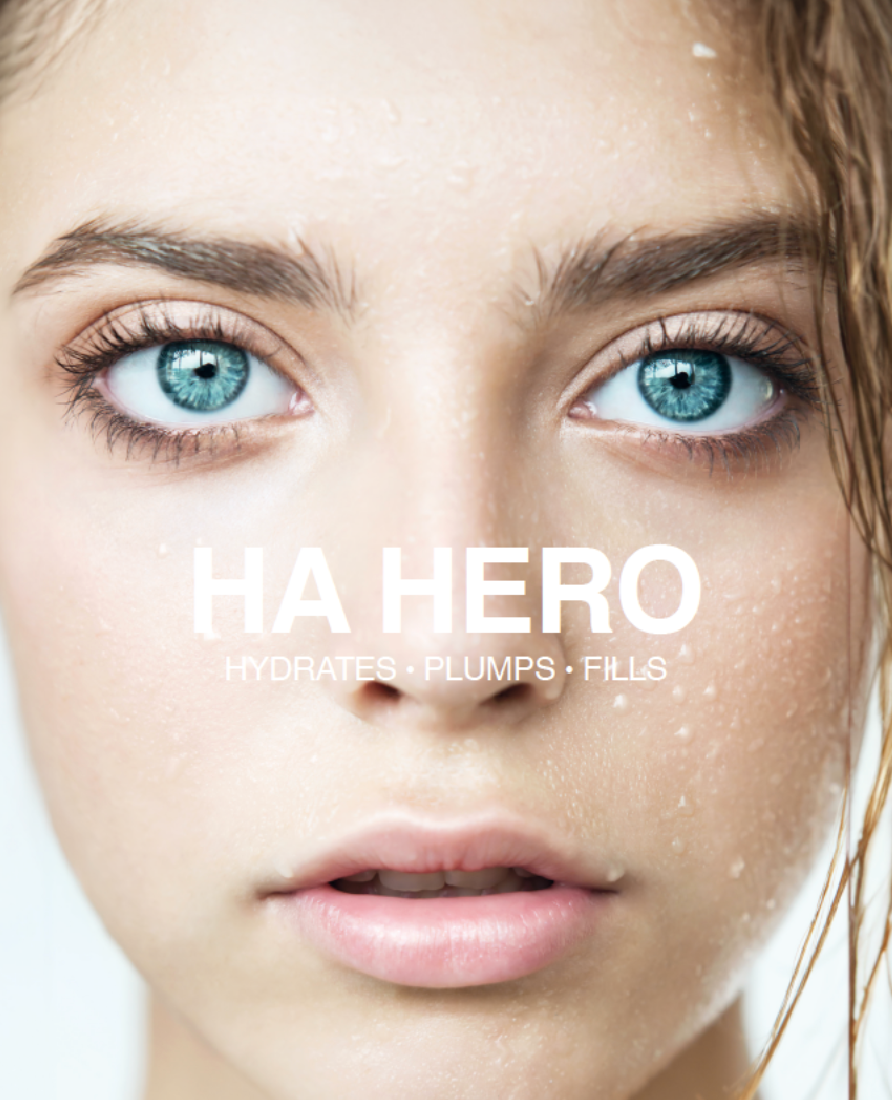 "Diego Dalla Palma Professional HA Hero Poster. Italian high-concentration hyaluronic acid anti-aging moisturizer for cellular bio-revitalization, available at Pink Avenue Skin Care, Toronto, Canada