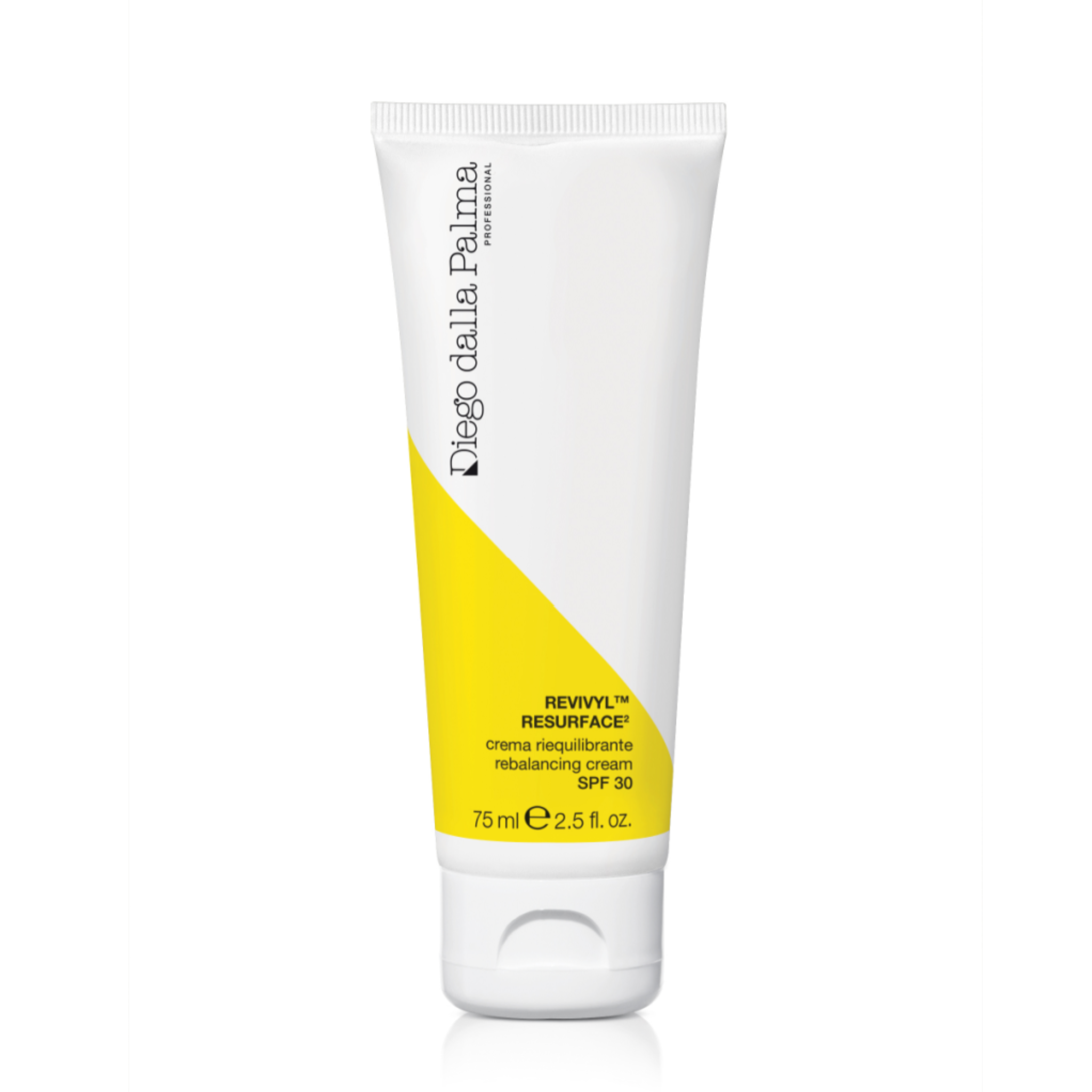 Tube of Diego Dalla Palma skincare cream with yellow and white design on a white background