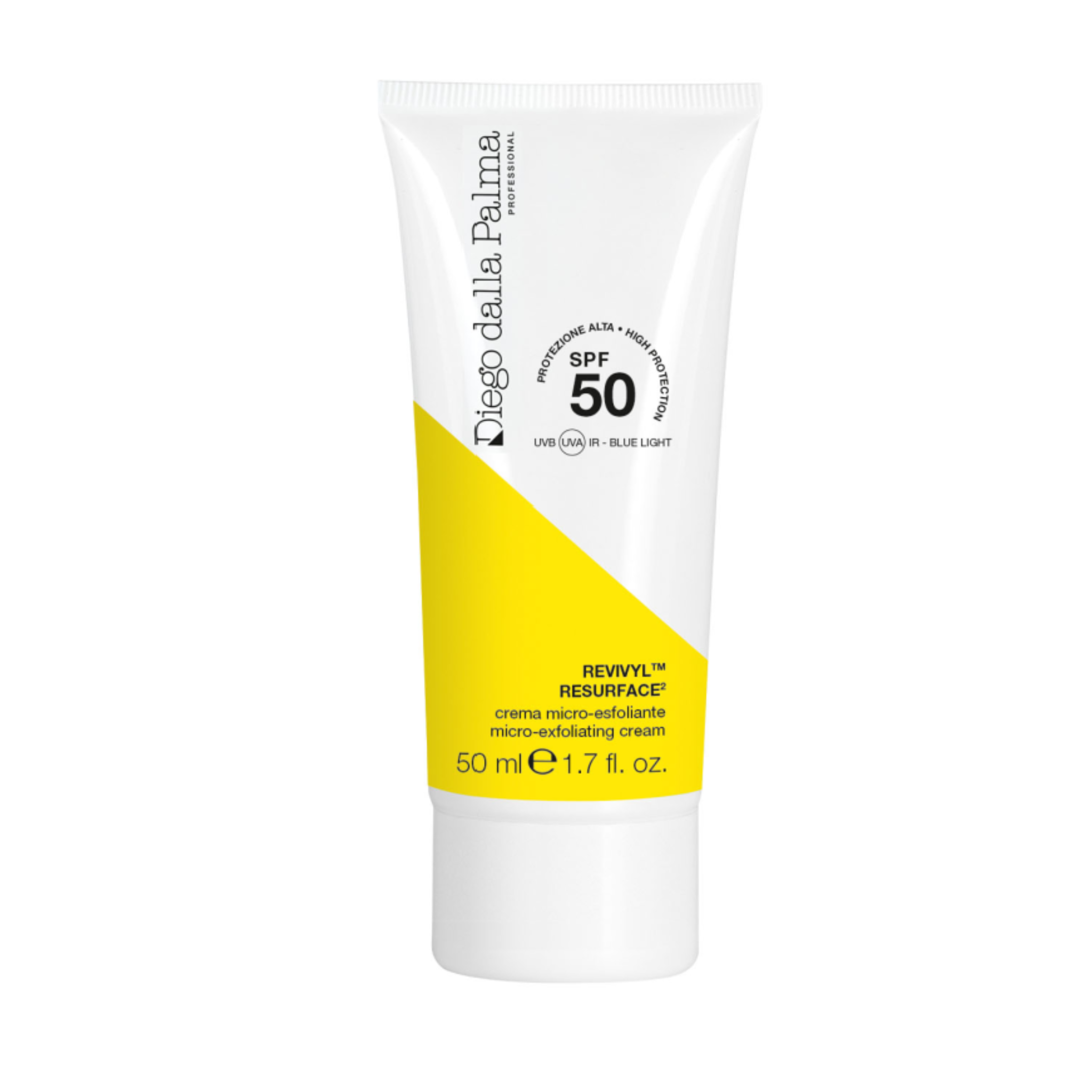 Tube of skincare product with 50 on a white background