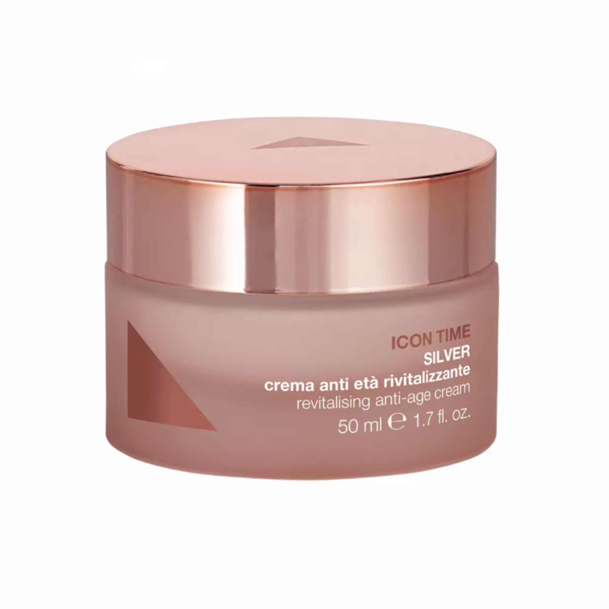 Skincare jar with rose gold lid on a white background