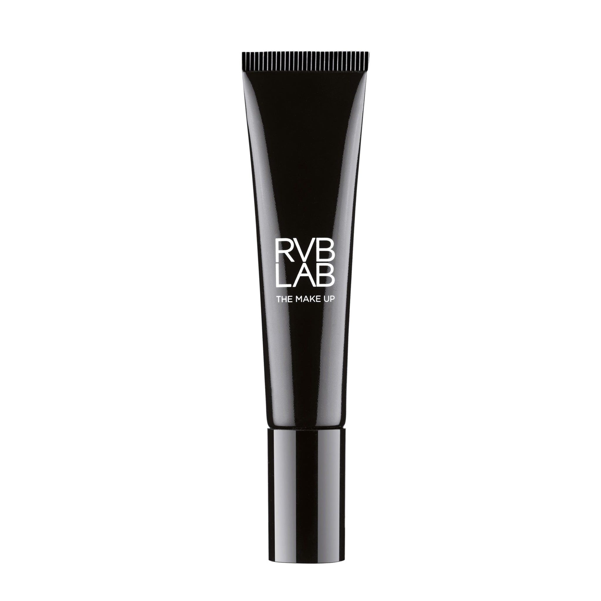 Black cosmetic tube with 'RVB LAB' branding on a white background