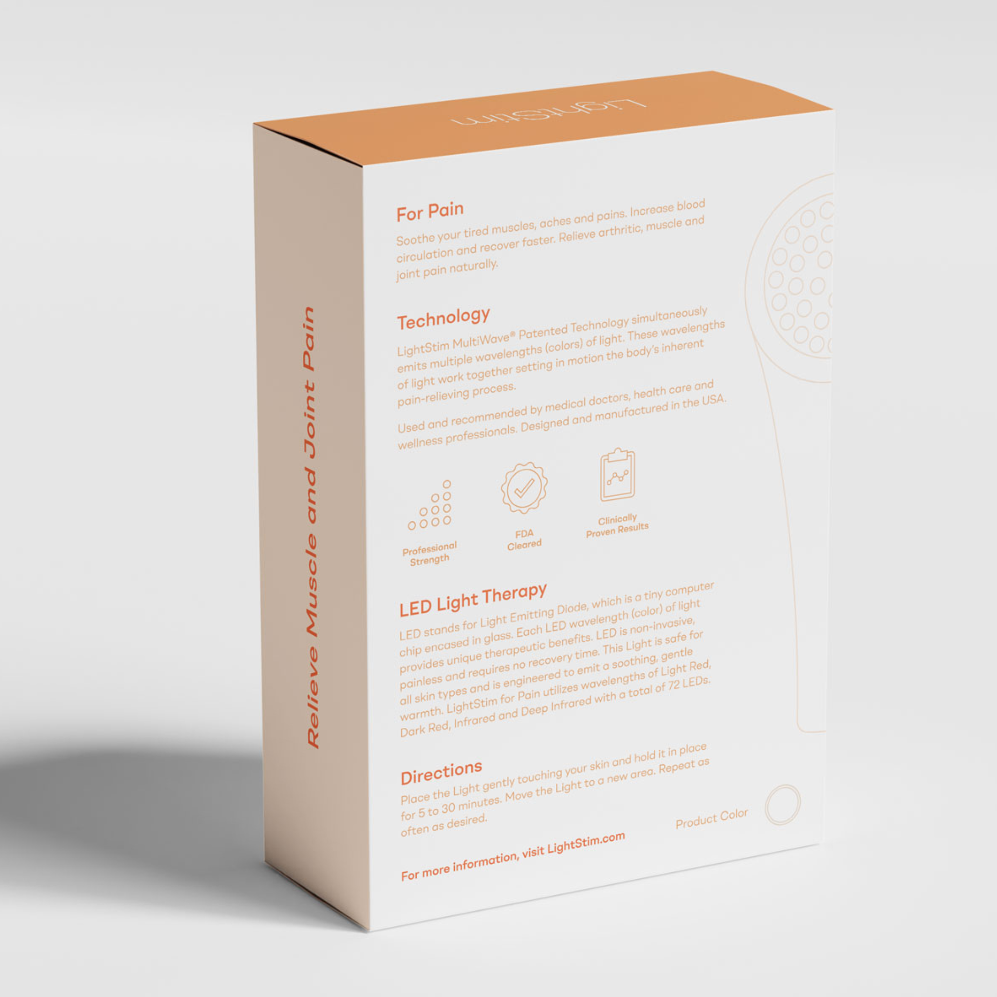 Box for LED light therapy product on a white background