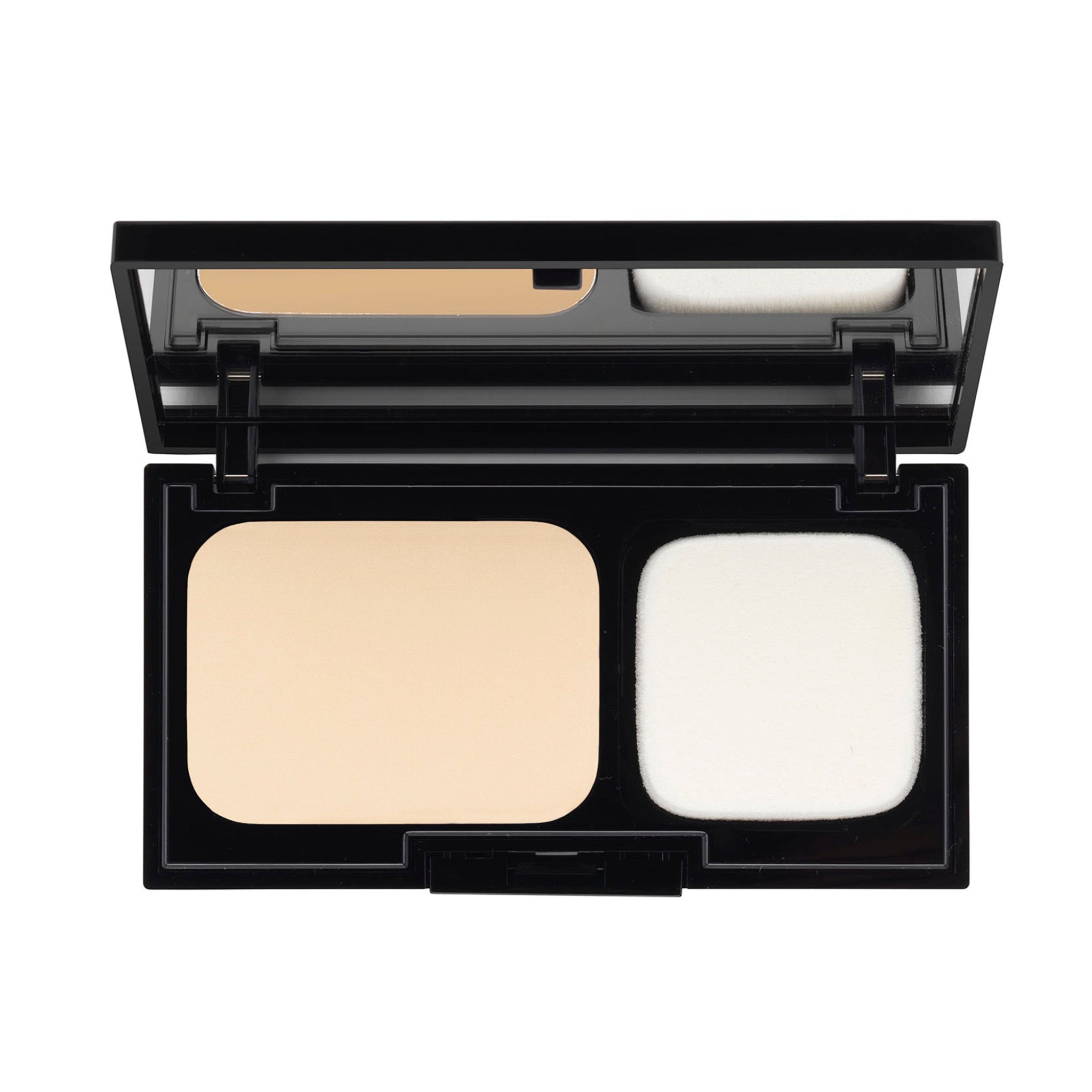 Compact powder in a black case on a white background