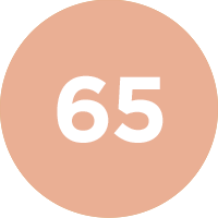 Circular logo with the number 65 on a peach background