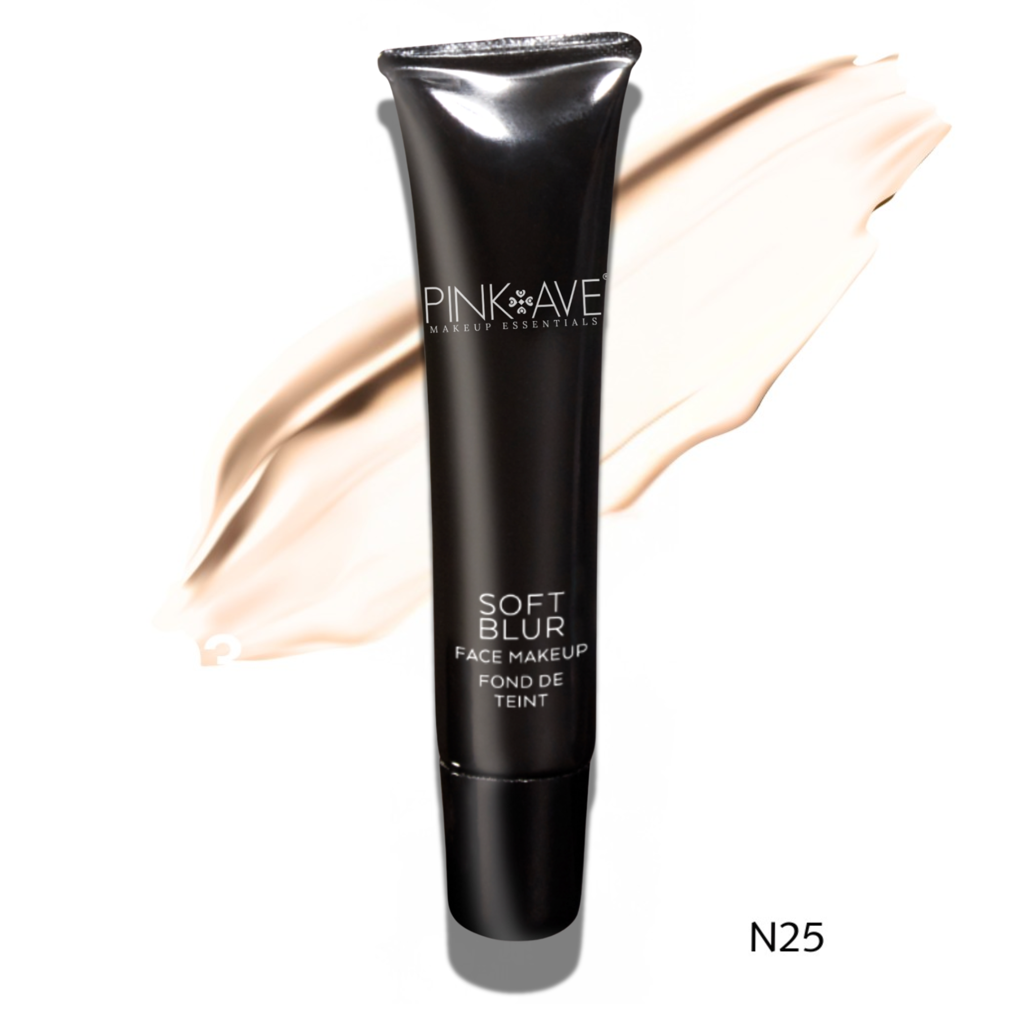 Black face makeup tube with 'Pink Avenue' branding on a white background