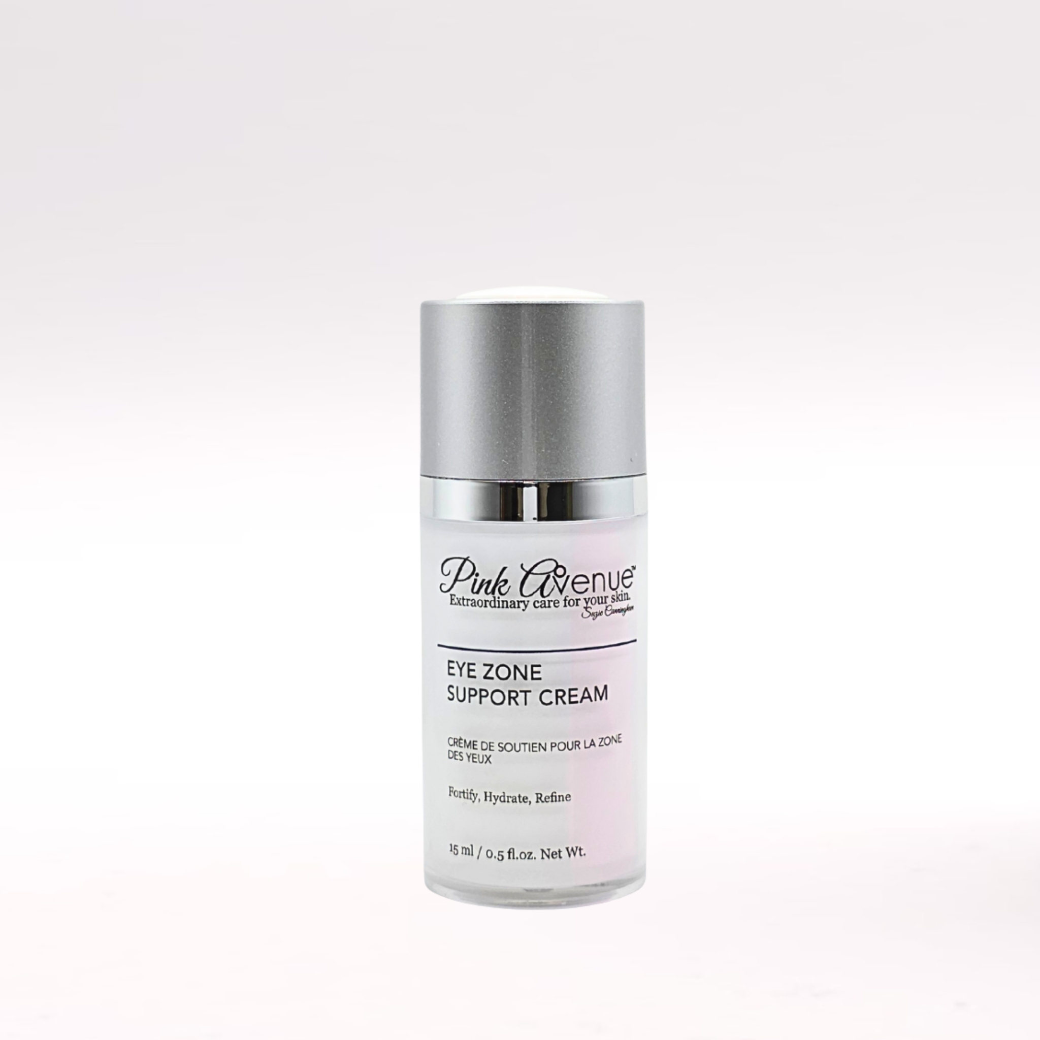 Skincare cream bottle labeled 'Pink Avenue' on a white background 