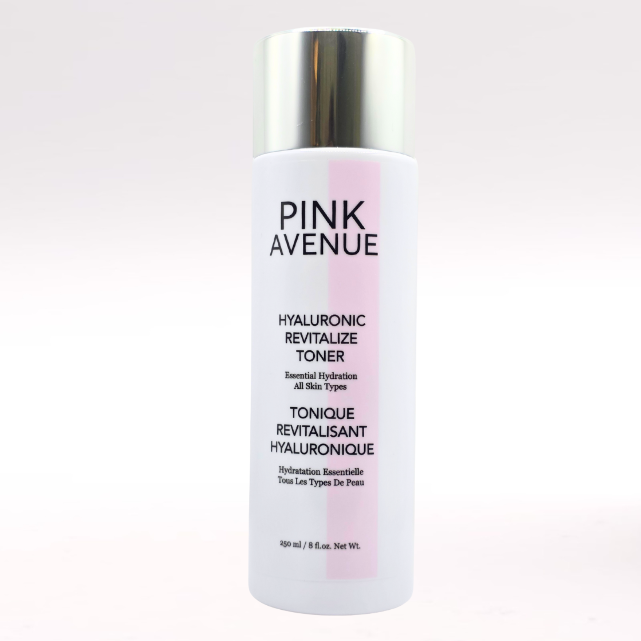 Pink Avenue toner bottle on a light gray background