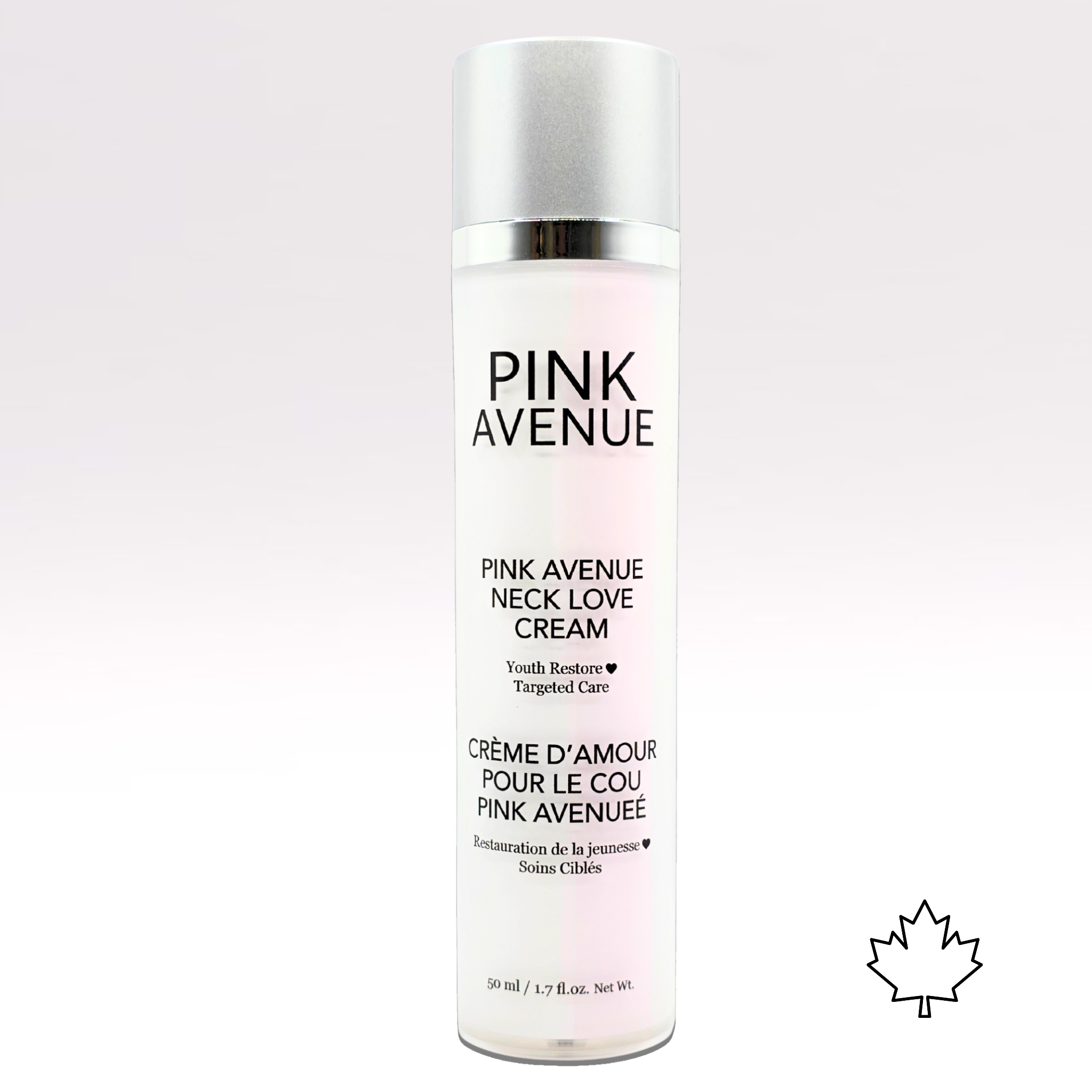 Pink Avenue neck love cream bottle on a white background