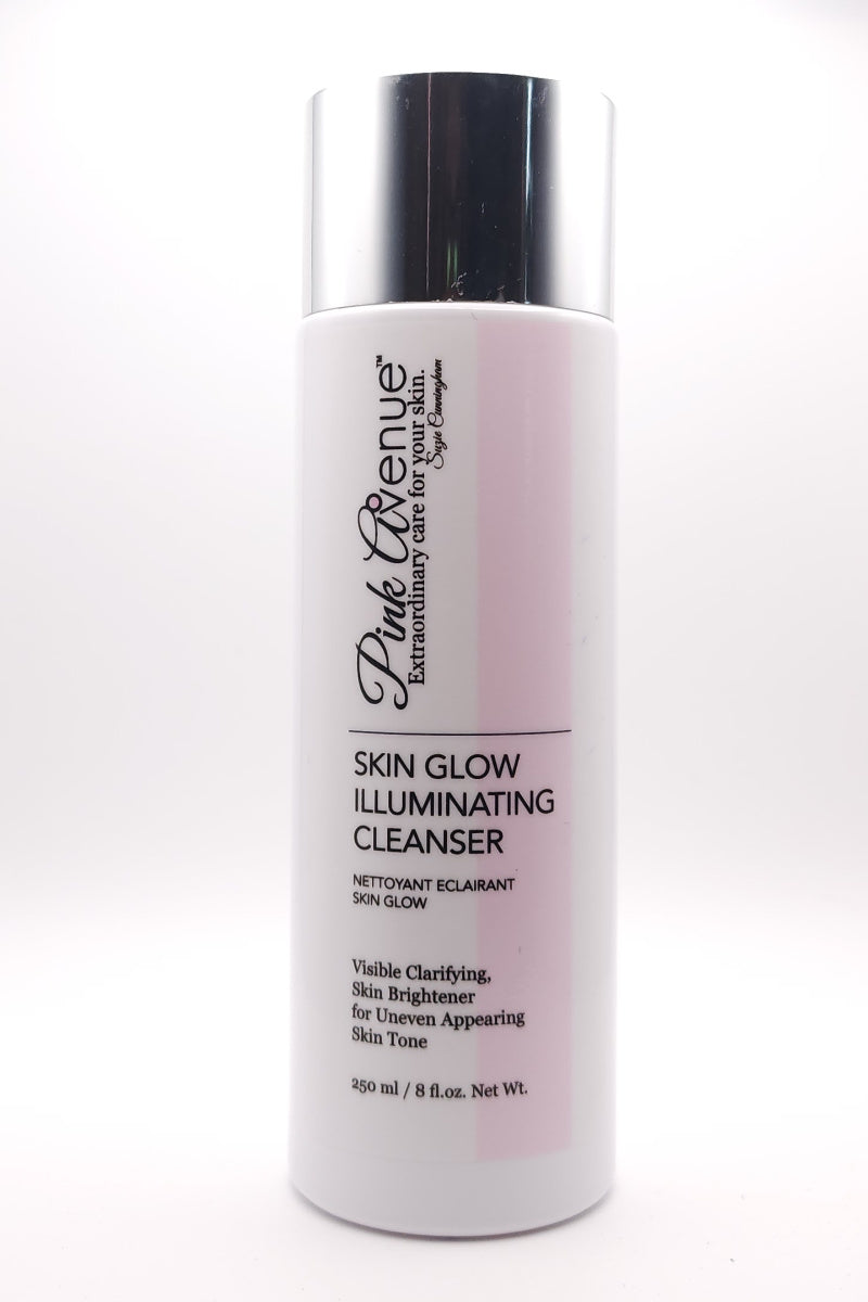Buteleczka rozświetlającego środka oczyszczającego Pink Avenue Skin Glow. z morwą, lukrecją, kwasem kojowym, wyprodukowano w Kanadzie, wysyłka z Toronto w Kanadzie i do USA.